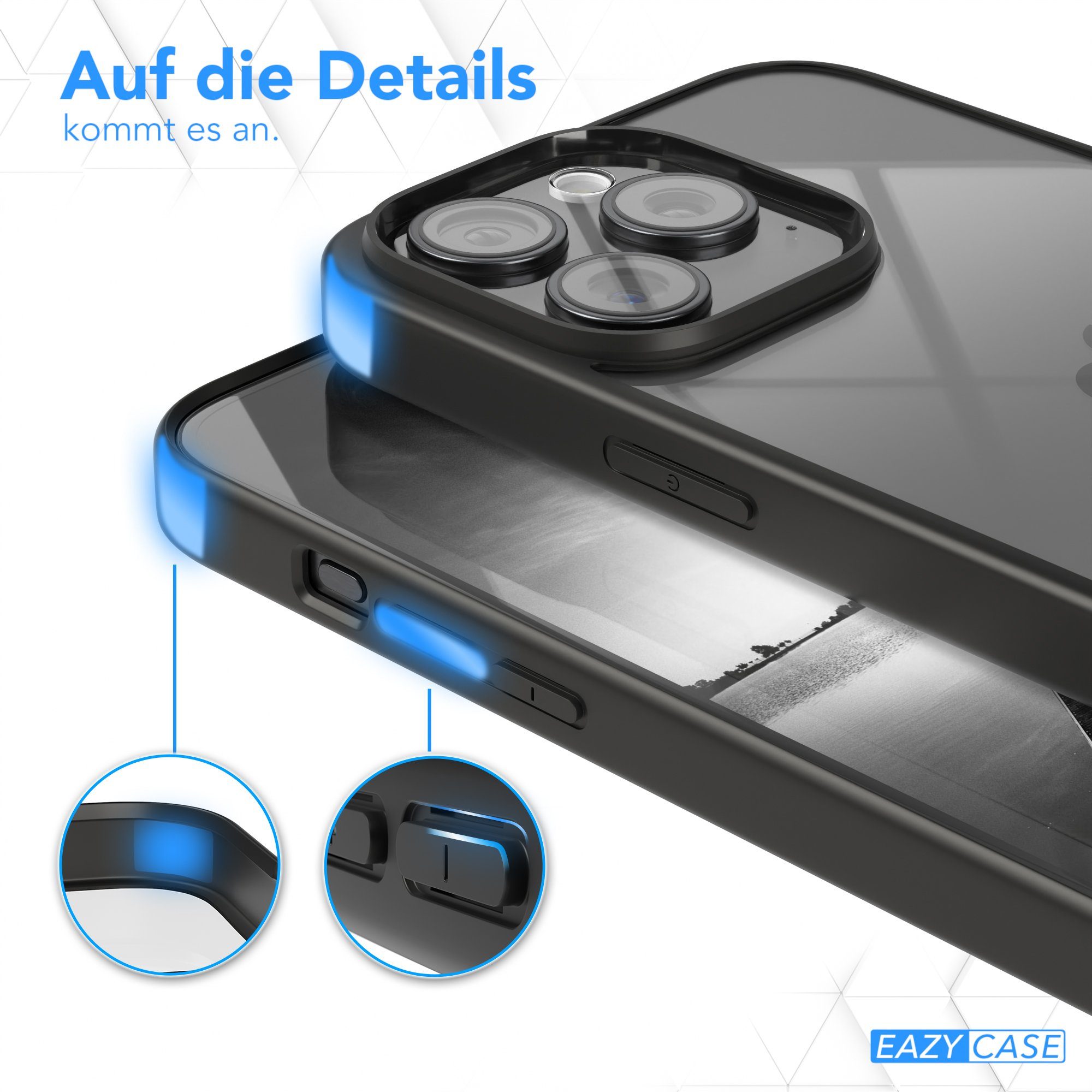 EAZY CASE Handyhülle Bumper Case für Apple iPhone 15 Pro Max 6,7 Zoll, Hülle Durchsichtig kratzfest Back Cover mit Displayschutz Schwarz – Bild 4 von 5