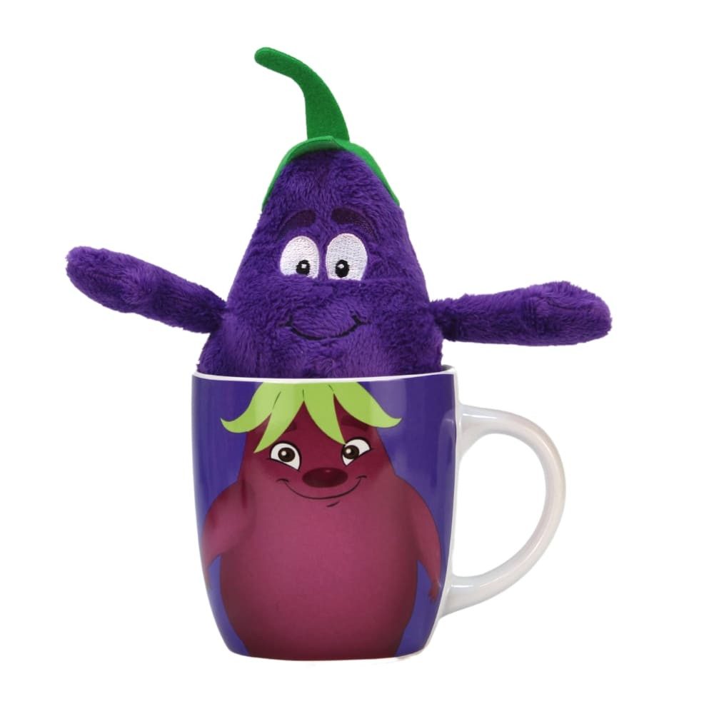 BEMIRO Tierkuscheltier Aubergine Kuscheltier in Tasse "Goodness Gang" - ca. 19 cm