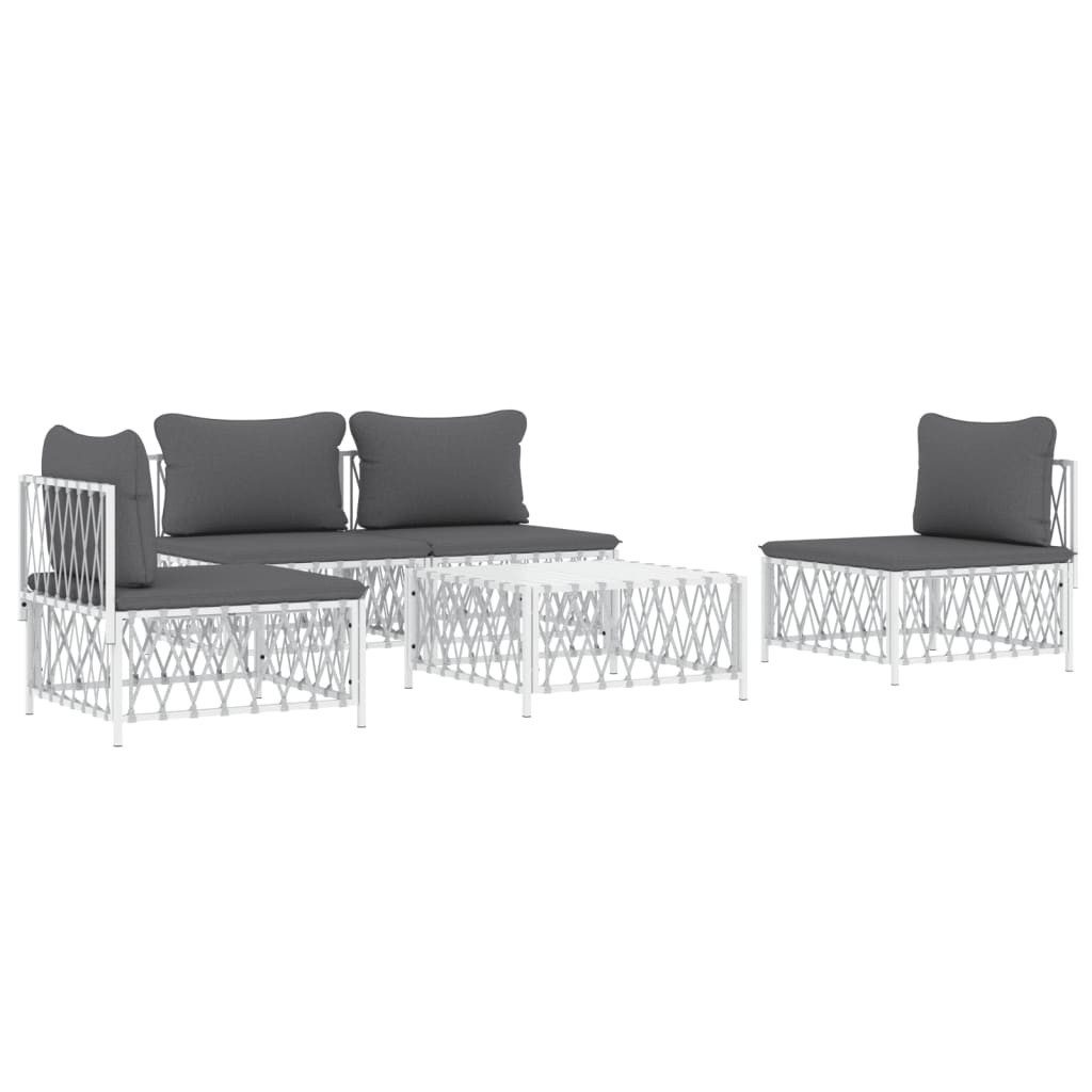 vidaXL Gartenlounge-Set 5-tlg. Garten-Lounge-Set mit Kissen Weiß Stahl, (5-tlg)