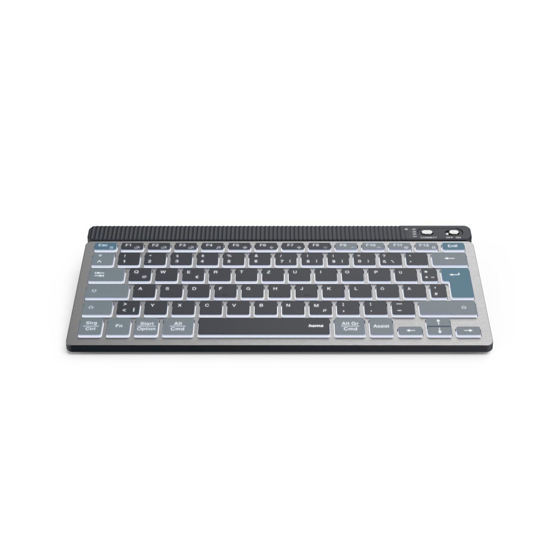 Hama Tastatur WK-700 (kabellos, beleuchtet, QUERTZ, Multi-Device, klein) Tastatur