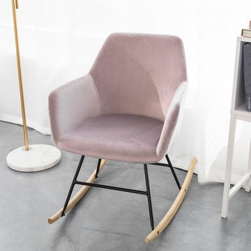 SoBuy Schaukelstuhl FST68, Schaukelsessel Relax Stuhl Sessel aus Samt und Buche Belastbarkeit: 150kg