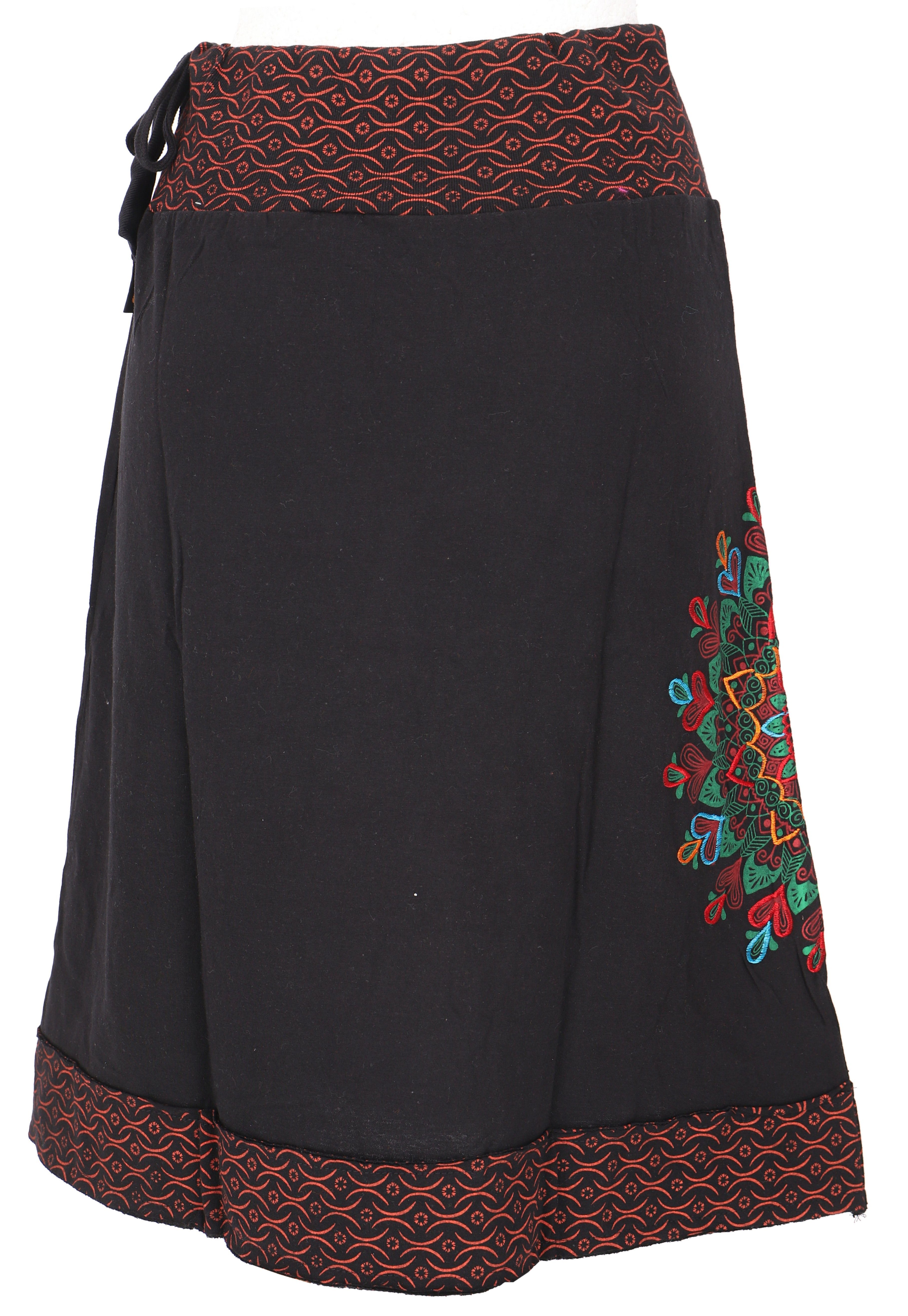 Minirock Boho Knielanger schwarz/rot Bekleidung Rock,.. alternative bestickter Guru-Shop Sommerrock,