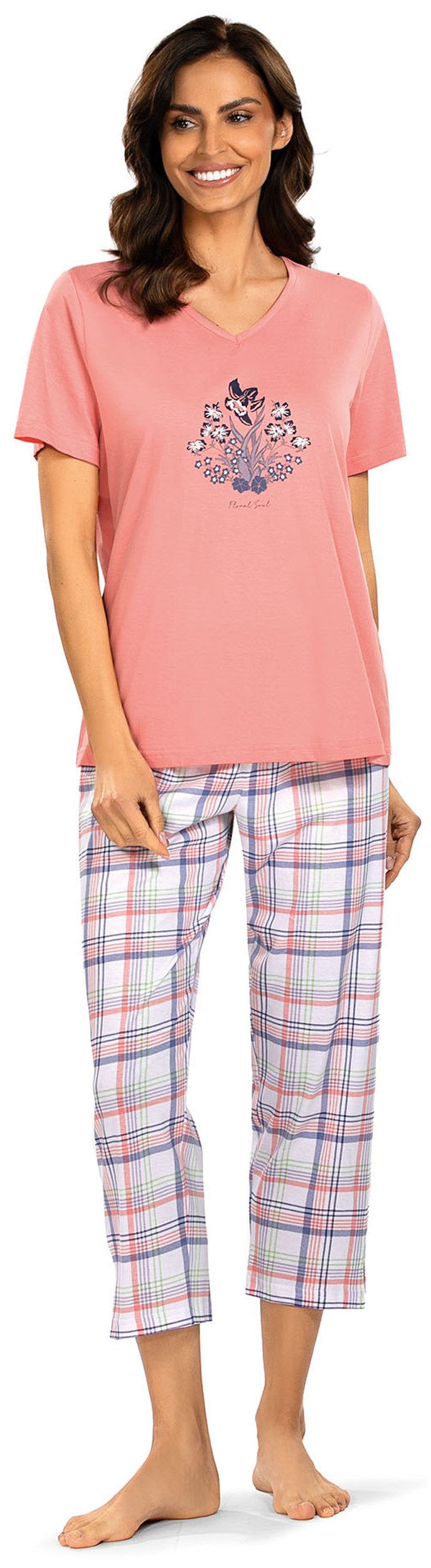comtessa Schlafanzug Feeling Good (Set, 2 tlg., 2-teilig) Damen Pyjama 2-teilig 7/8 Hose Baumwolle große Größen
