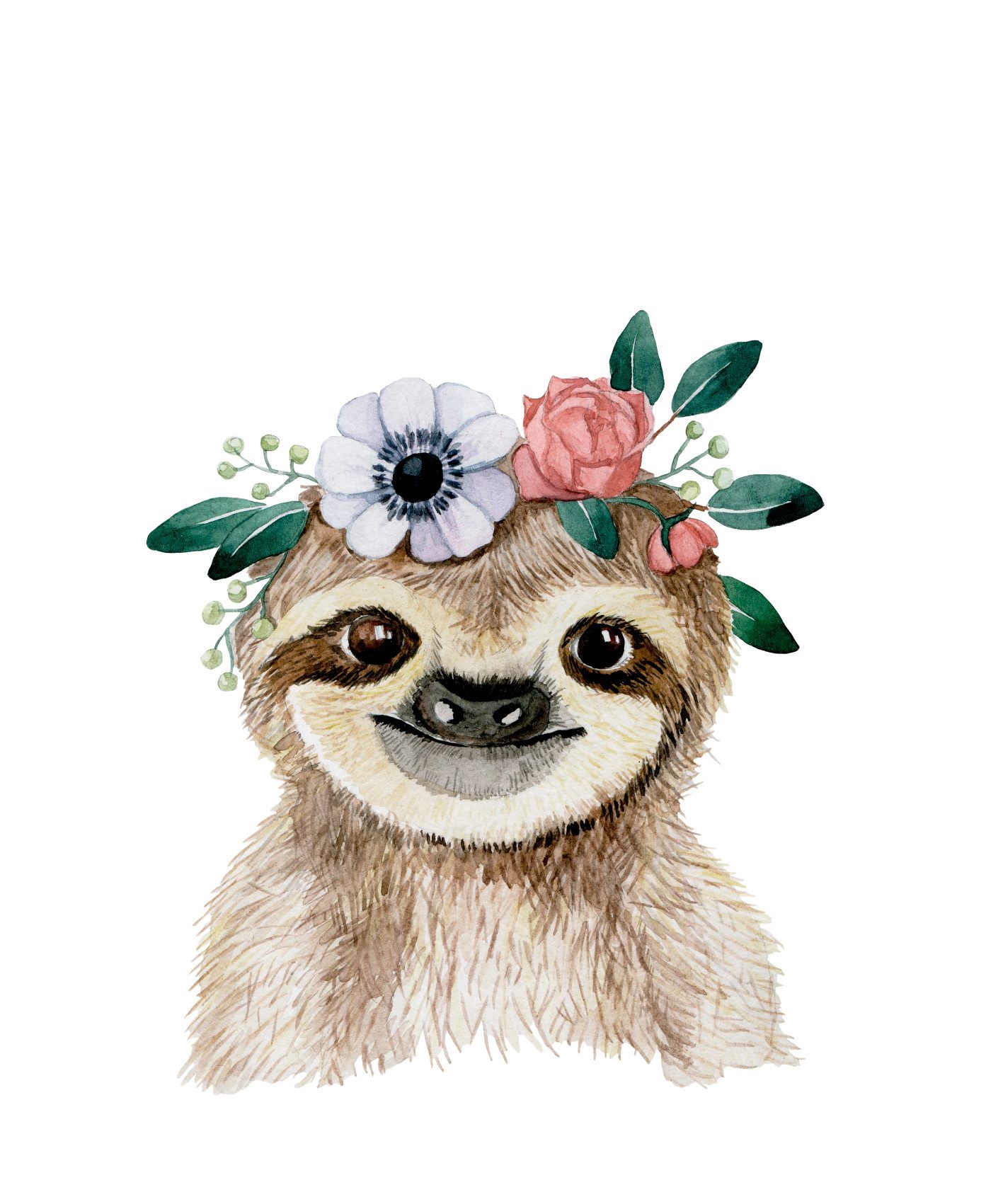Lüttenhütt Bild mit Rahmen oder Poster, Faultier mit Blumenkranz, Fantasy, Faultier, Tiere (1 St), HD Premium Druck