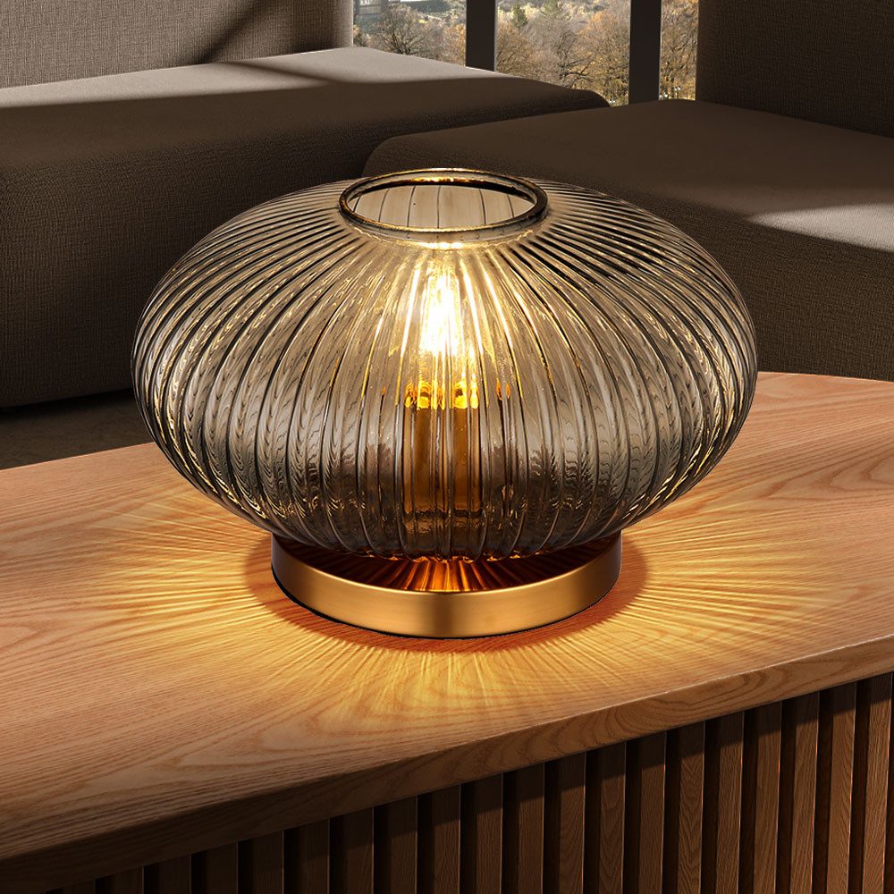 GLOBO LIGHTING LED Tischleuchte, Leuchtmittel inklusive, Warmweiß, Tischlampe LED Tischleuchte Nachttischlampe Retro Wohnzimmerlampe Glas