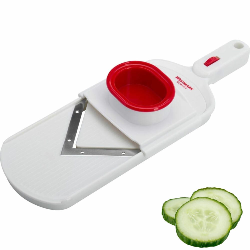 WESTMARK Gemüsehobel mit verstellbarer Schnittstärke, V-förmige Edelstahlklinge, mit Resteh, ABS, Edelstahl, rostfrei, BPA-frei, spülmaschinengeeignet