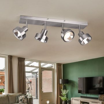 etc-shop LED Deckenleuchte, Leuchtmittel nicht inklusive, Deckenlampe Wohnzimmerleuchte 4-flammig Metall silber Spots schwenkbar