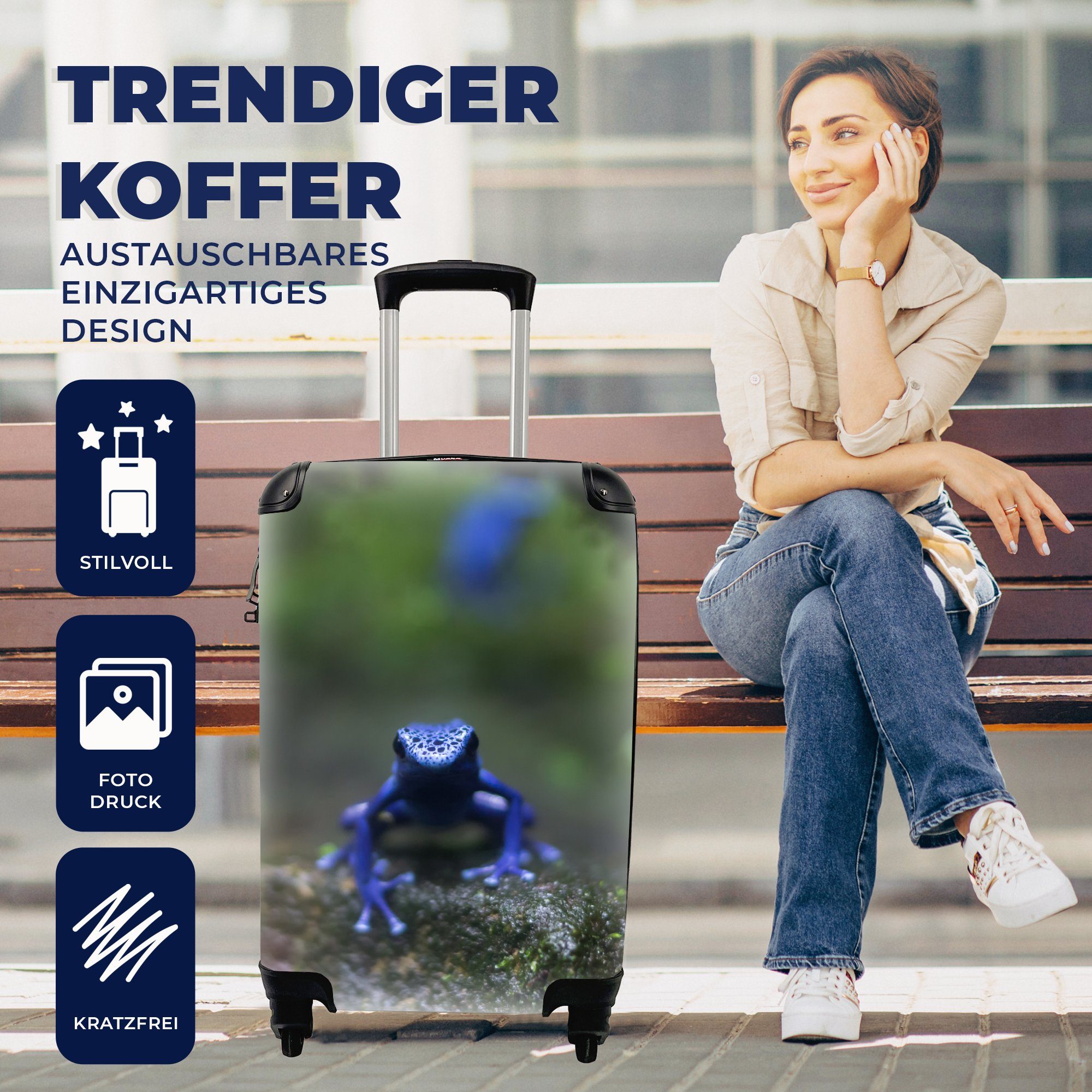 rollen, Ferien, MuchoWow im mit Reisekoffer Blauer Handgepäck Rollen, Dschungel, Frosch Reisetasche 4 Handgepäckkoffer Trolley, für