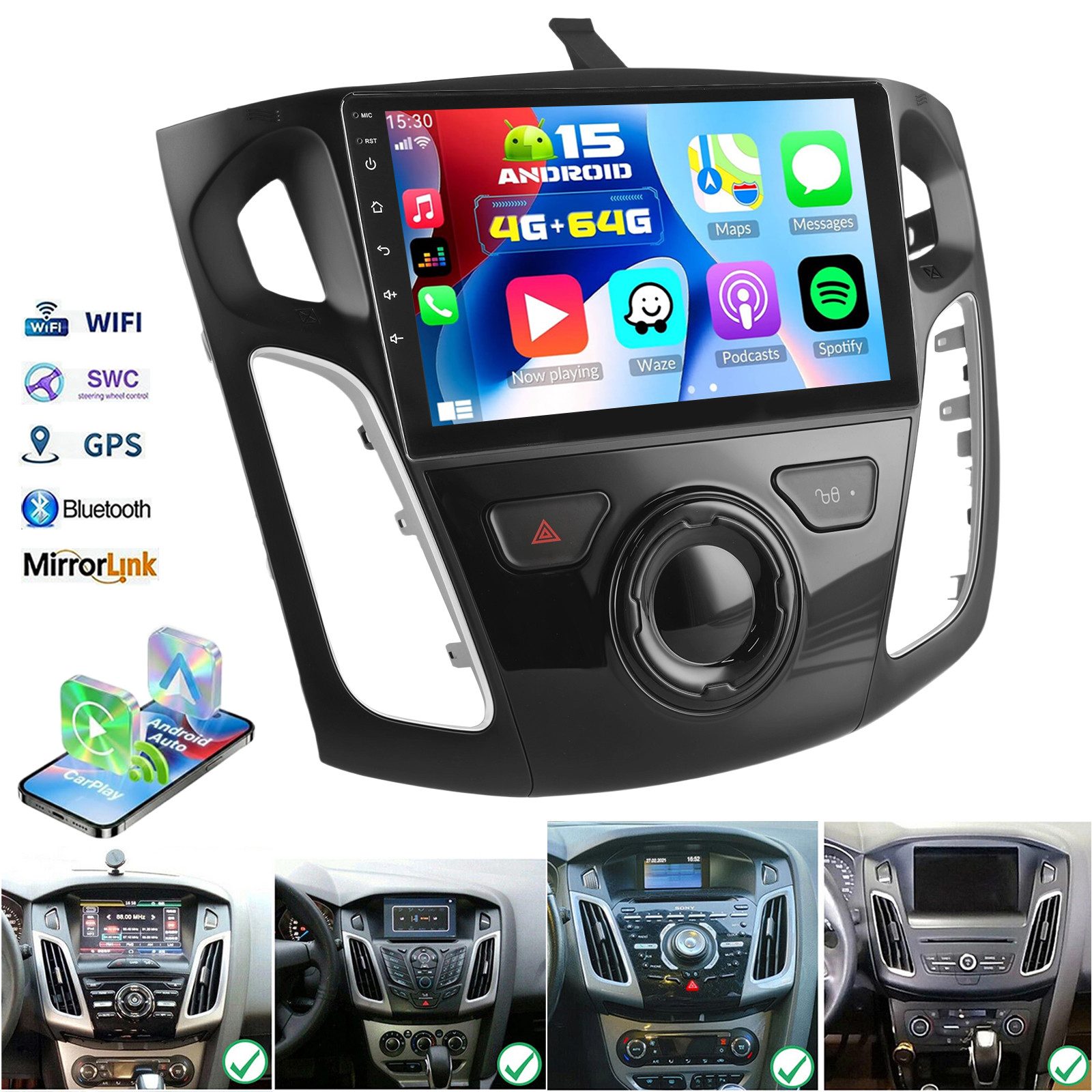 ESSGOO DAB+ 64G Carplay Für Ford Focus MK3 Autoradio 2DIN Android 15 GPS NAVI Autoradio (RDS, 4+64GB(optional), Digitalradio (DAB), FM, AM, …