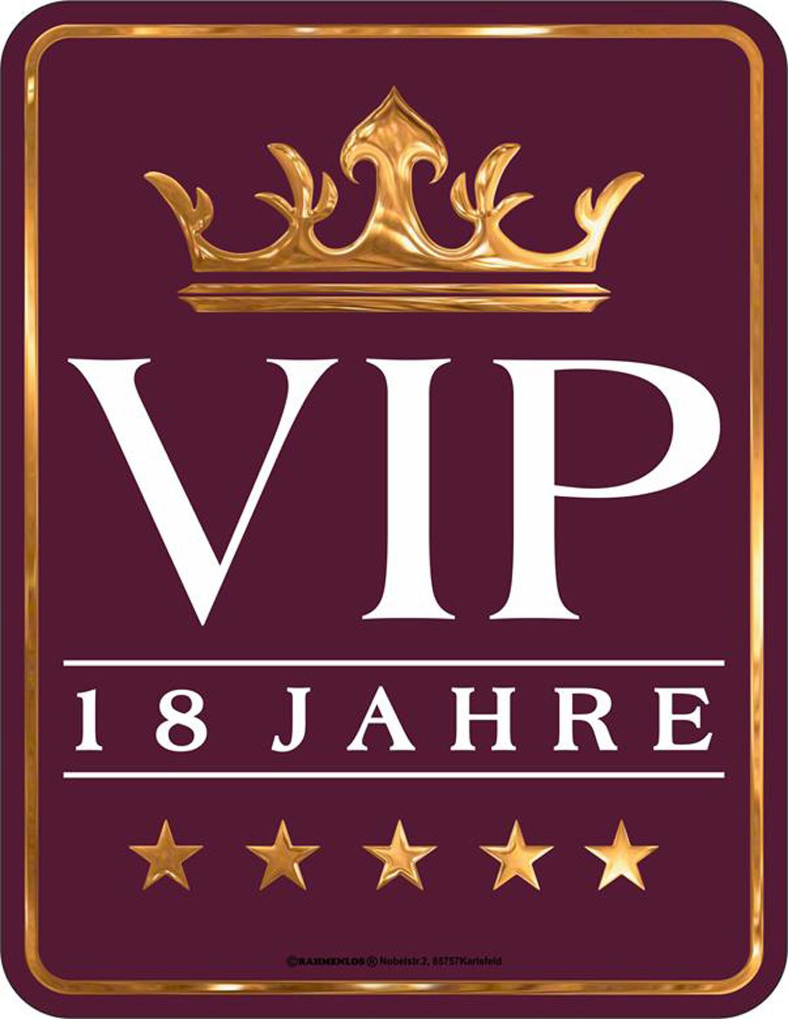 Metallschild VIP - Fun-Schilder - 18 Jahre