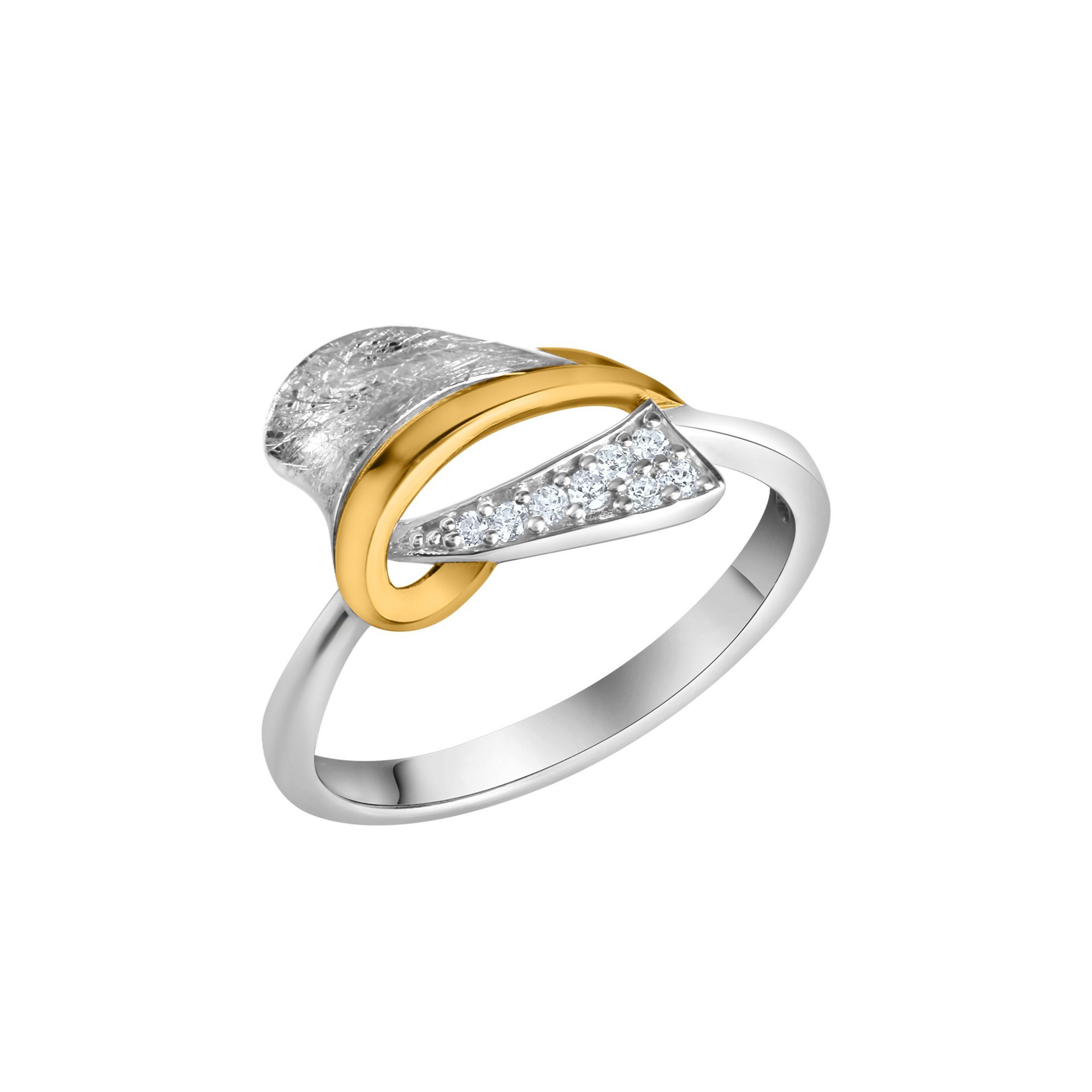 Fingerring 925-Sterling Silber rhodiniert teilweise vergoldet mit Zirkonia