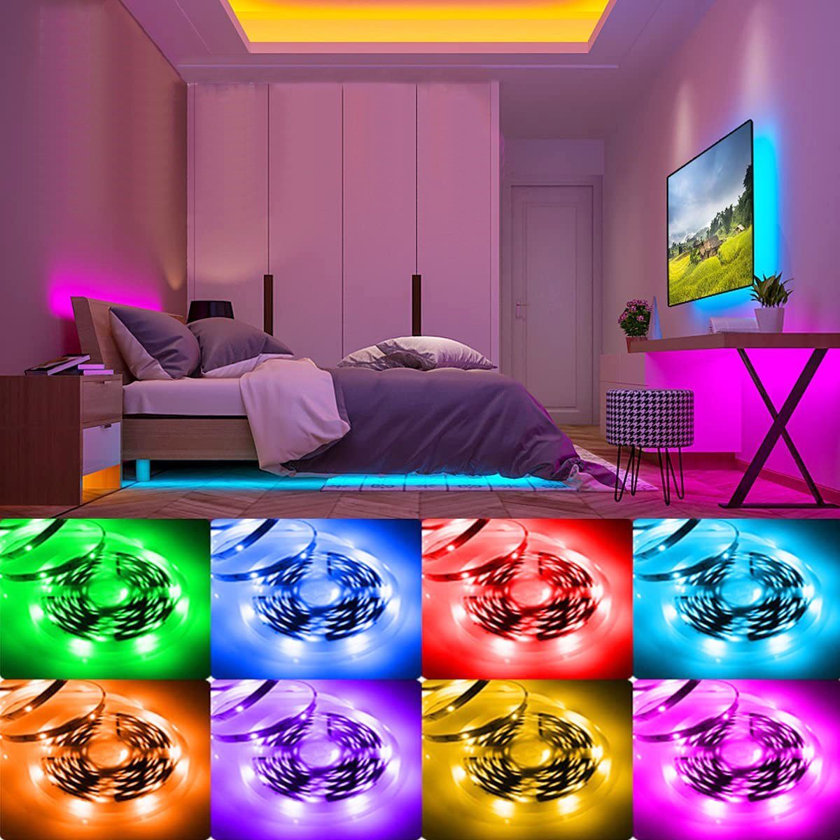 16 - LED-Streifen oyajia Strip mit 5m/2m RGB mit Millionen LEDs Fernbedienung, IR LED 5050 Streifen Farben LED-Lichterketten, LED-Streifen 5m 150
