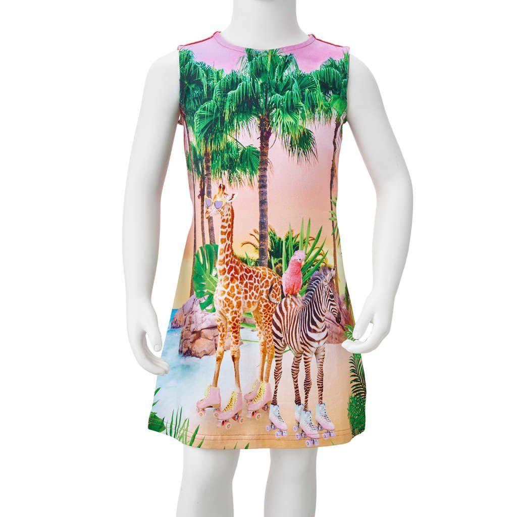 vidaXL A-Linien-Kleid Kinderkleid 92 Korallenrosa Tropischer Landschaft und mit Tieren