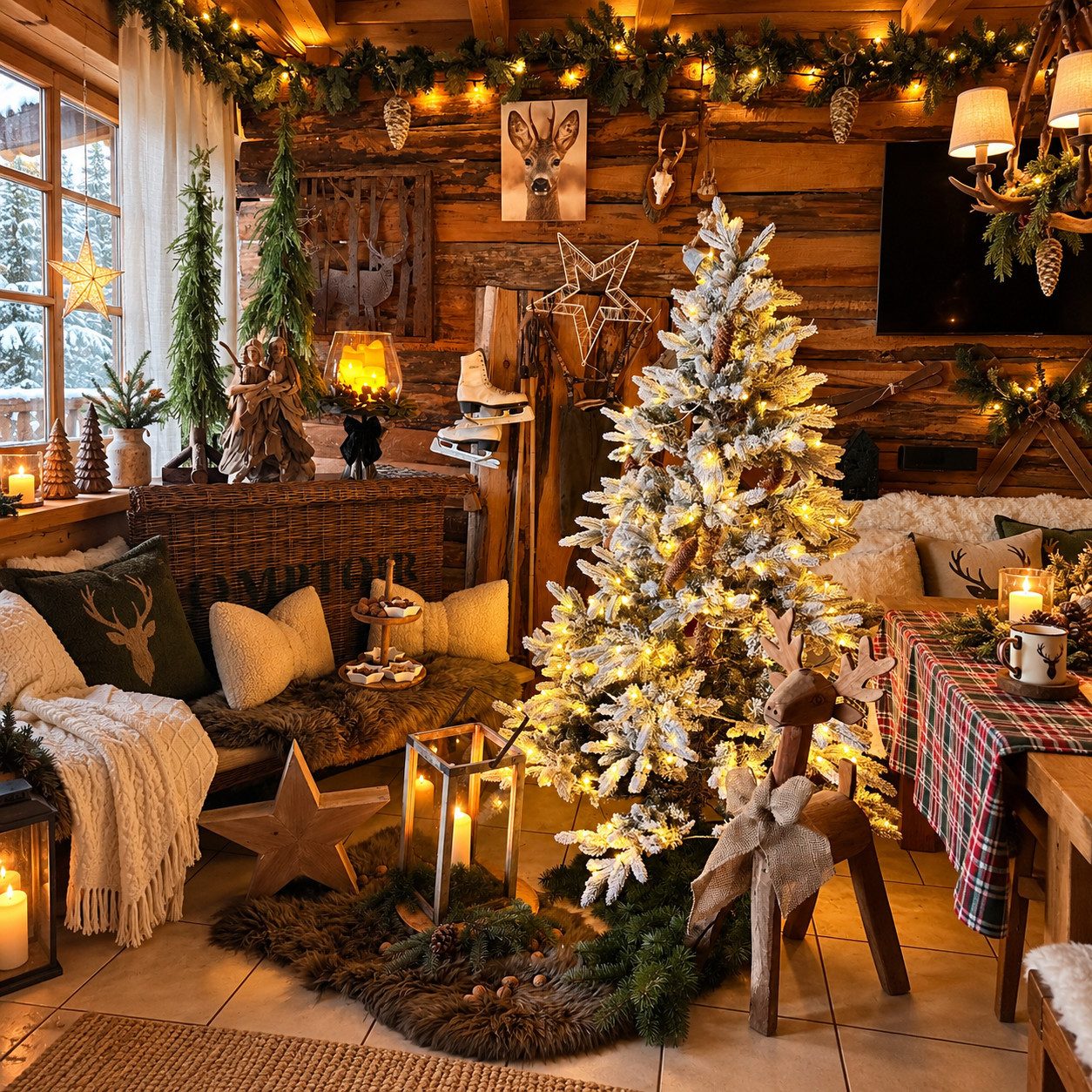 Salcar Künstlicher Weihnachtsbaum mit Schnee Tannenbaum Künstlich Christbaum mit Weiß Schneeflocken, 180 cm, mit 1230 Zweigen (573 PE + 657 …