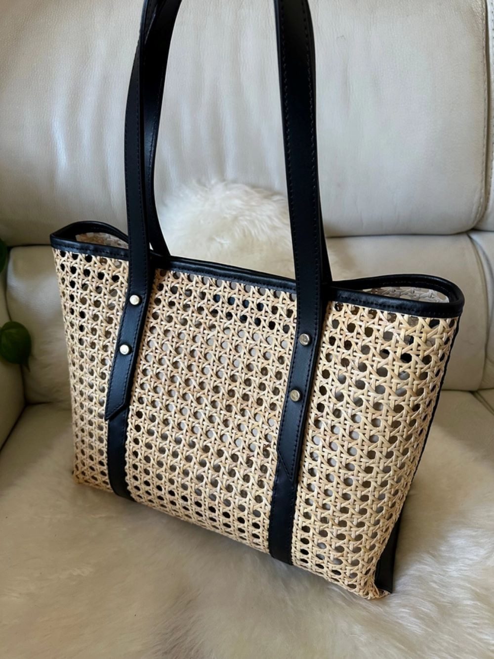 Goodman Design Handtasche Tote-Tasche aus Rattan und Echtleder – Handgefertigt in Florenz, Made in Italy