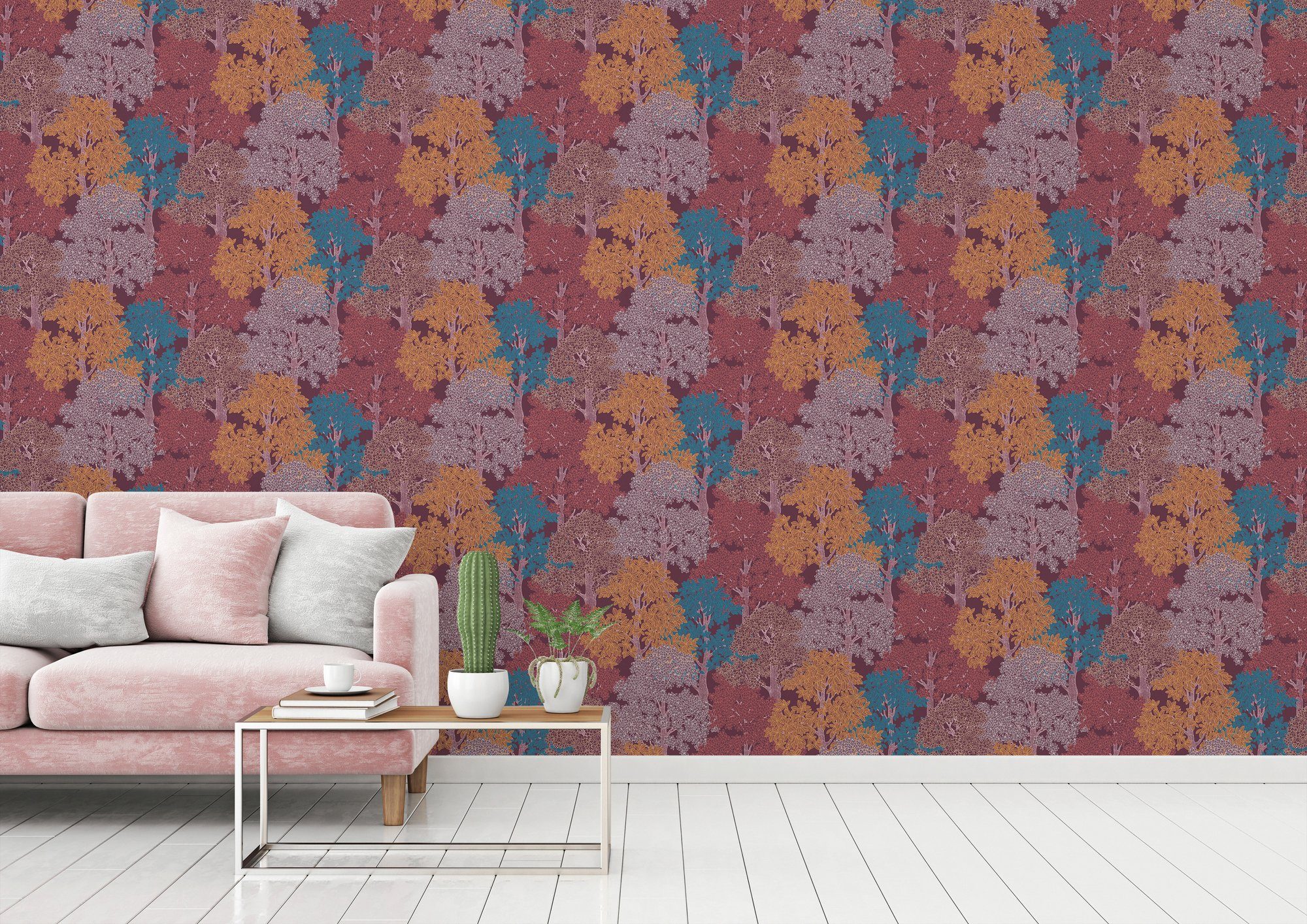 Architects Paper Vliestapete Floral Wald, Impression, glatt, botanisch, Wald lila/rot/gelb floral, Tapete Blumentapete