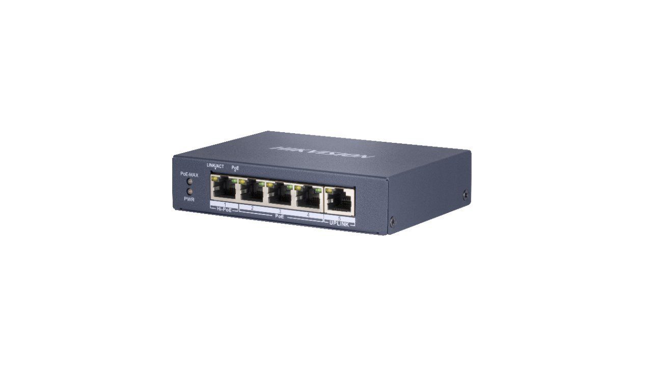 Netzwerk-Switch 1xUplink 4xPoE HIKVISION DS-3E0505HP-E 60W), HiPoE (1x