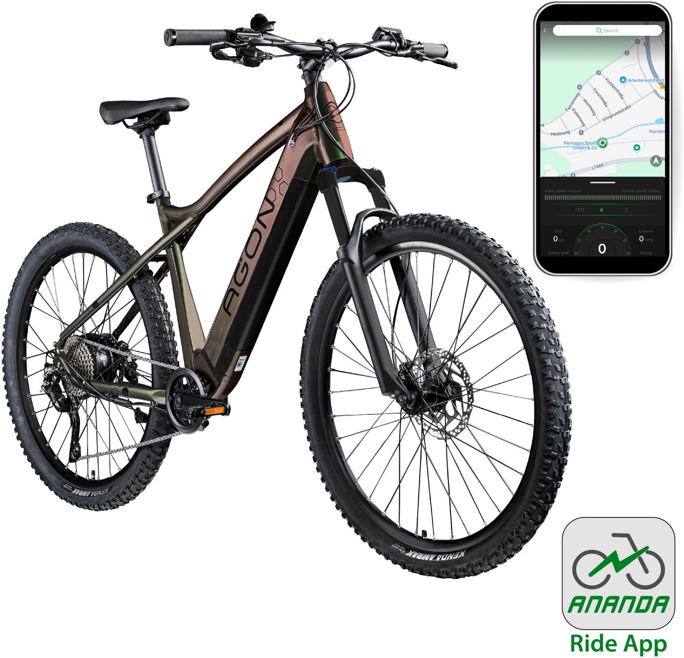 Thumbnail - AGON E-Bike Mountainbike Alpha, 10 Gang Deore SGS T6000 Schaltwerk, Kettenschaltung, Heckmotor, 540 Wh, Pedelec, Elektro...