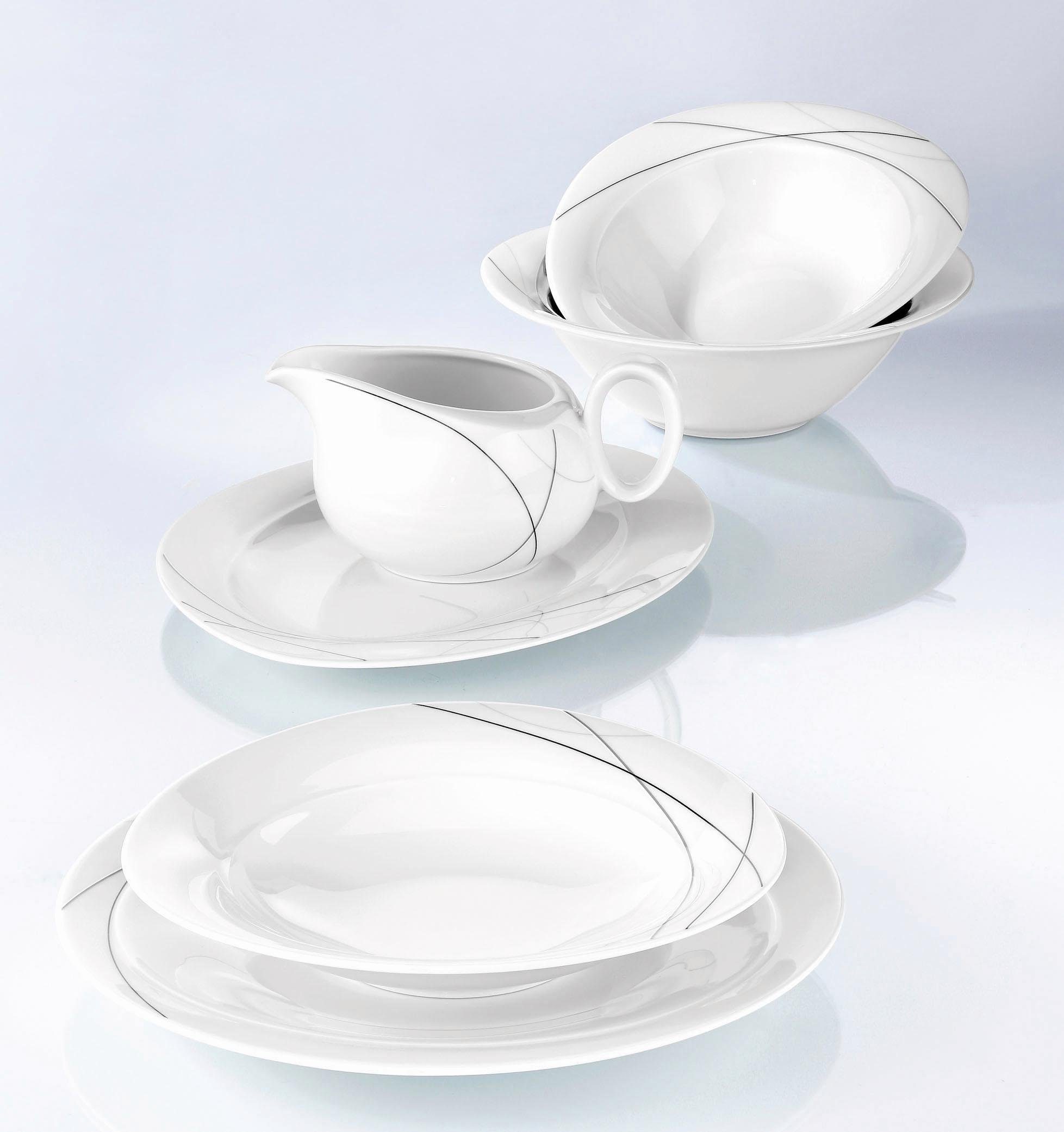 Seltmann Weiden Tafelservice Geschirr-Set, Service Trio Highline (16-tlg), 6 Personen, Porzellan, Teller Set, Suppenteller, Made in Germany, 16 Teile, für 6 Personen