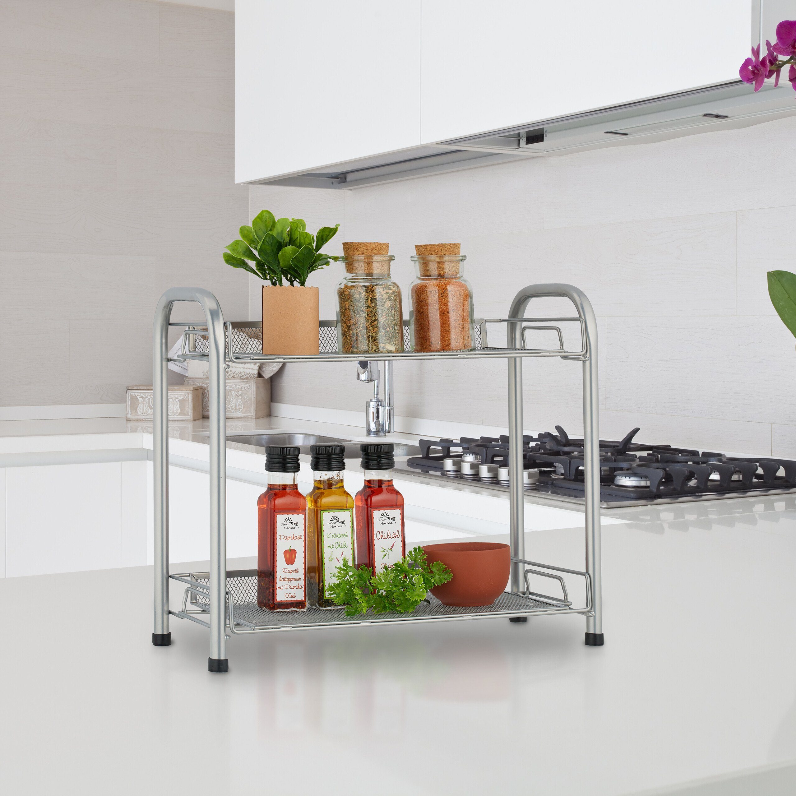 relaxdays Gewürzregal aus Metall, Silber günstig online kaufen
