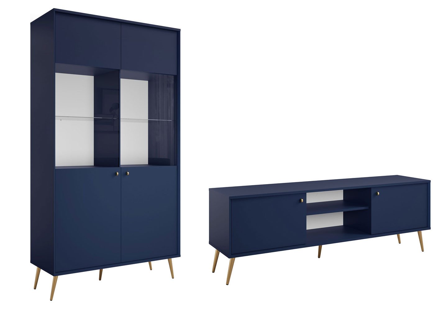 Feldmann-Wohnen Wohnwand Rose, (mit Türen, mit Einlegeböden, mit Glaseinsatz, 2-St., moderne Optik, 2-teiliges Wohnzimmer-Set), 2-teilig marineblau