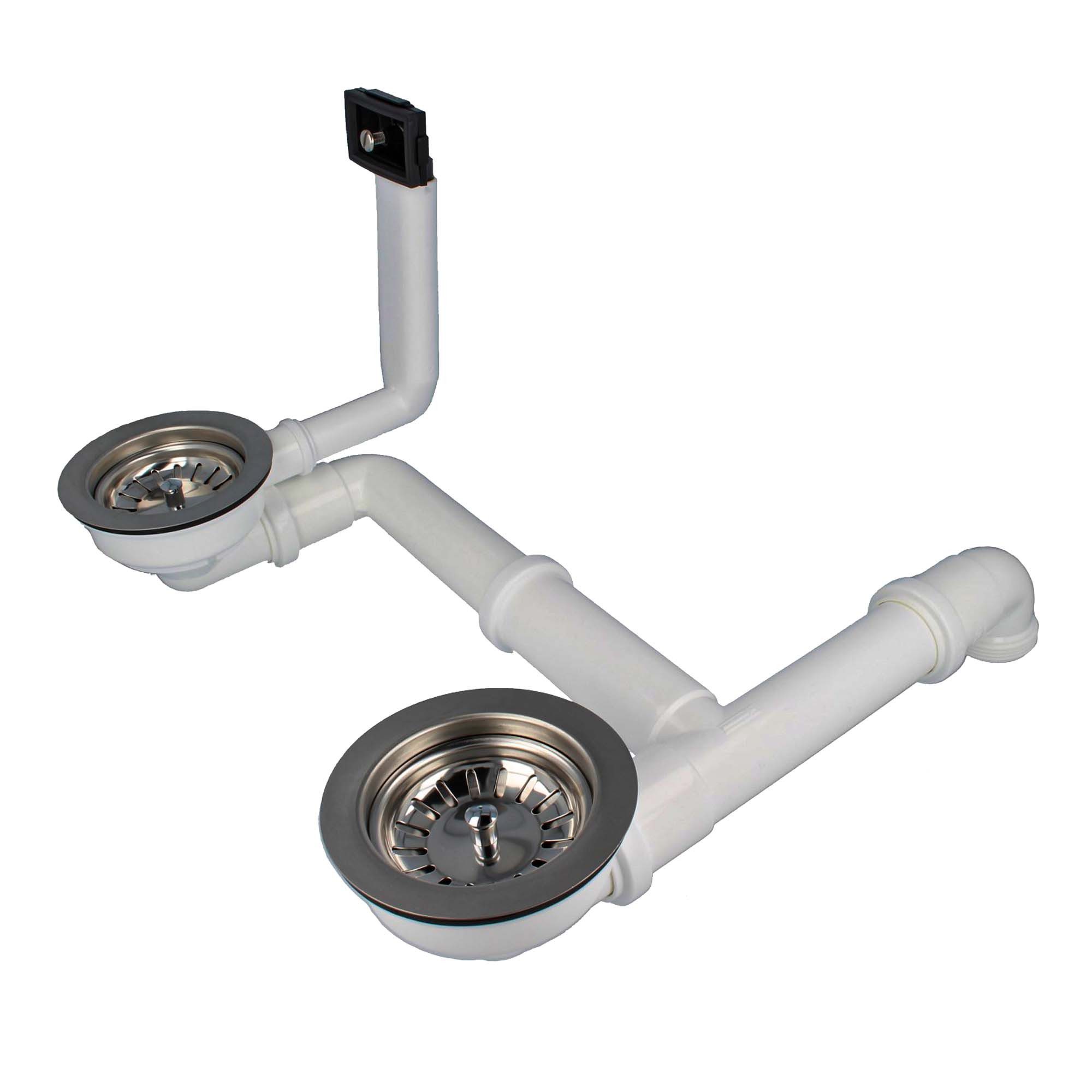 Siphon Doppel-Spülen-Siebkorbventil Ø 114 mm (3 1/2 Zoll) mit Überl. 38x64 mm
