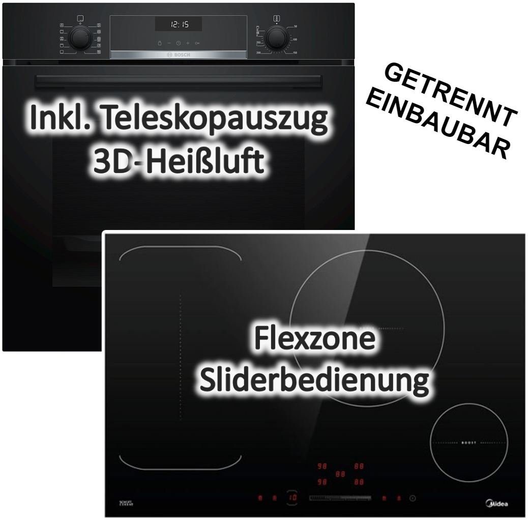 BOSCH Backofen-Set AutoPilot Teleskopauszug + Midea Flex-Induktionskochfeld Booster 77cm