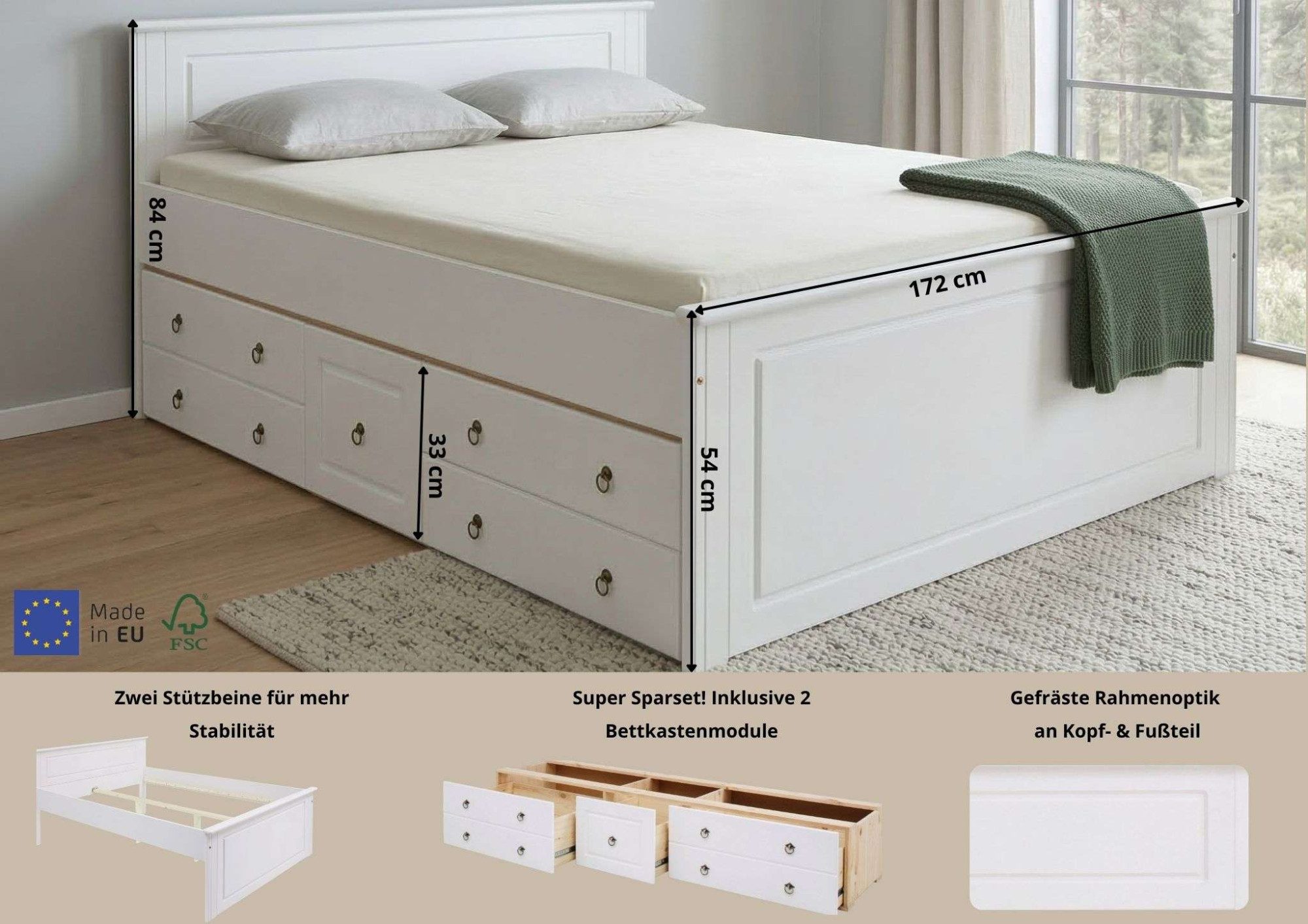 OTTO home Massivholzbett Hugo, FSC® zertifiziert, Landhausstil, zeitlos und edel (auch als Super Sparset inklusive Schubkästen), Stauraumbett, extra belastbar,  – Bild 2 von 5