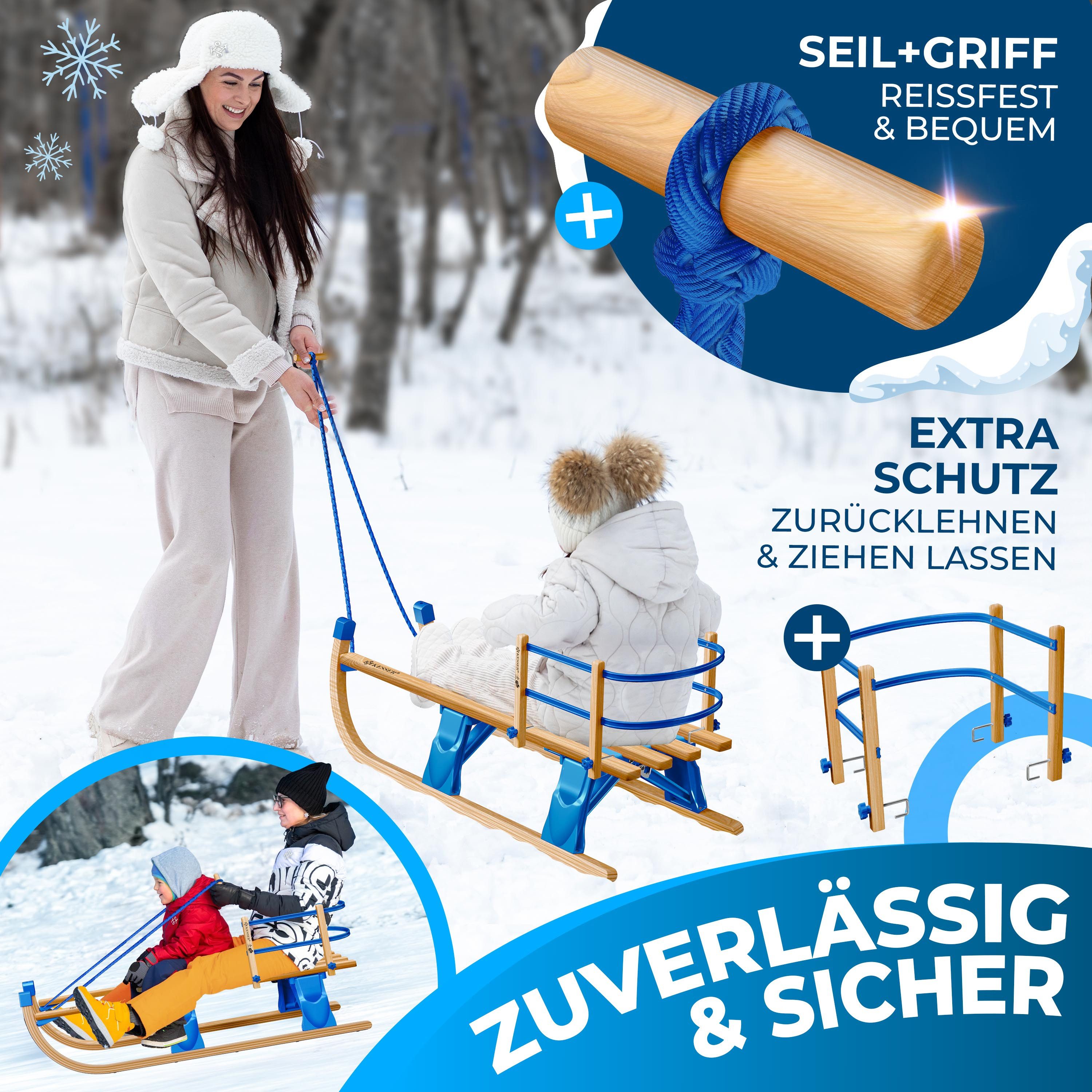 KESSER Schlitten, Holzschlitten Premium Kinderschlitten Faltschlitten max. bis 120kg