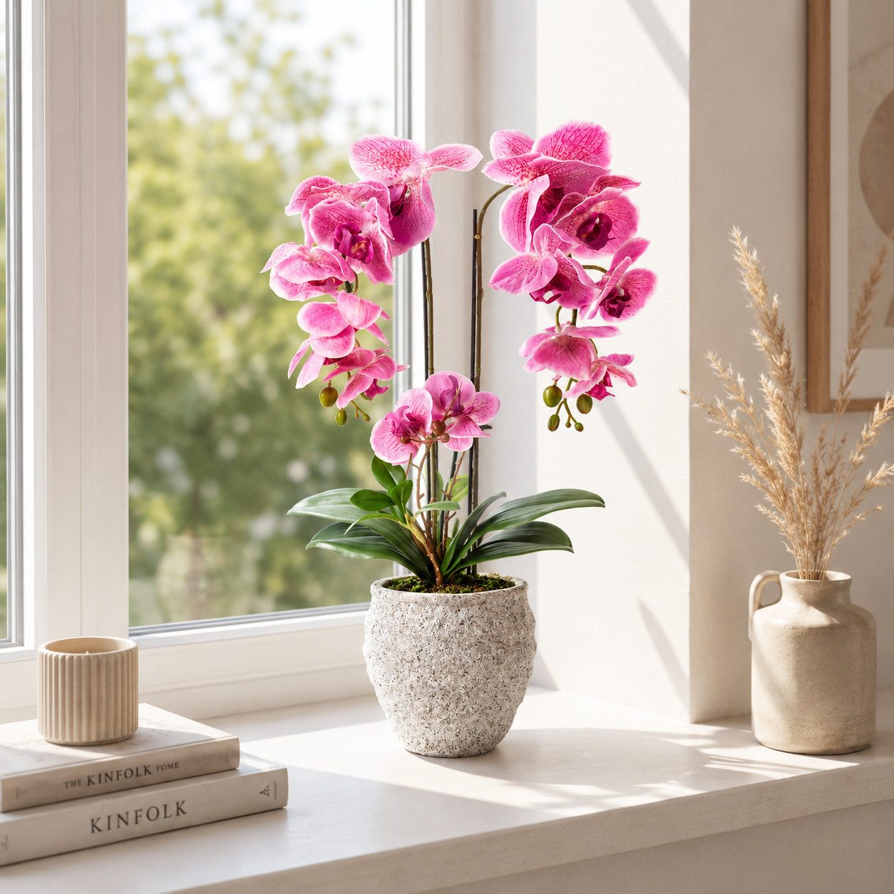 Kunstorchidee PASCH® Orchidee künstlich wie echt (60cm) in Urban Stone Töpfen Orchidee, PASCH, Real Touch Blüten, Handgefertigter Stone Cube – Bild 4 von 5