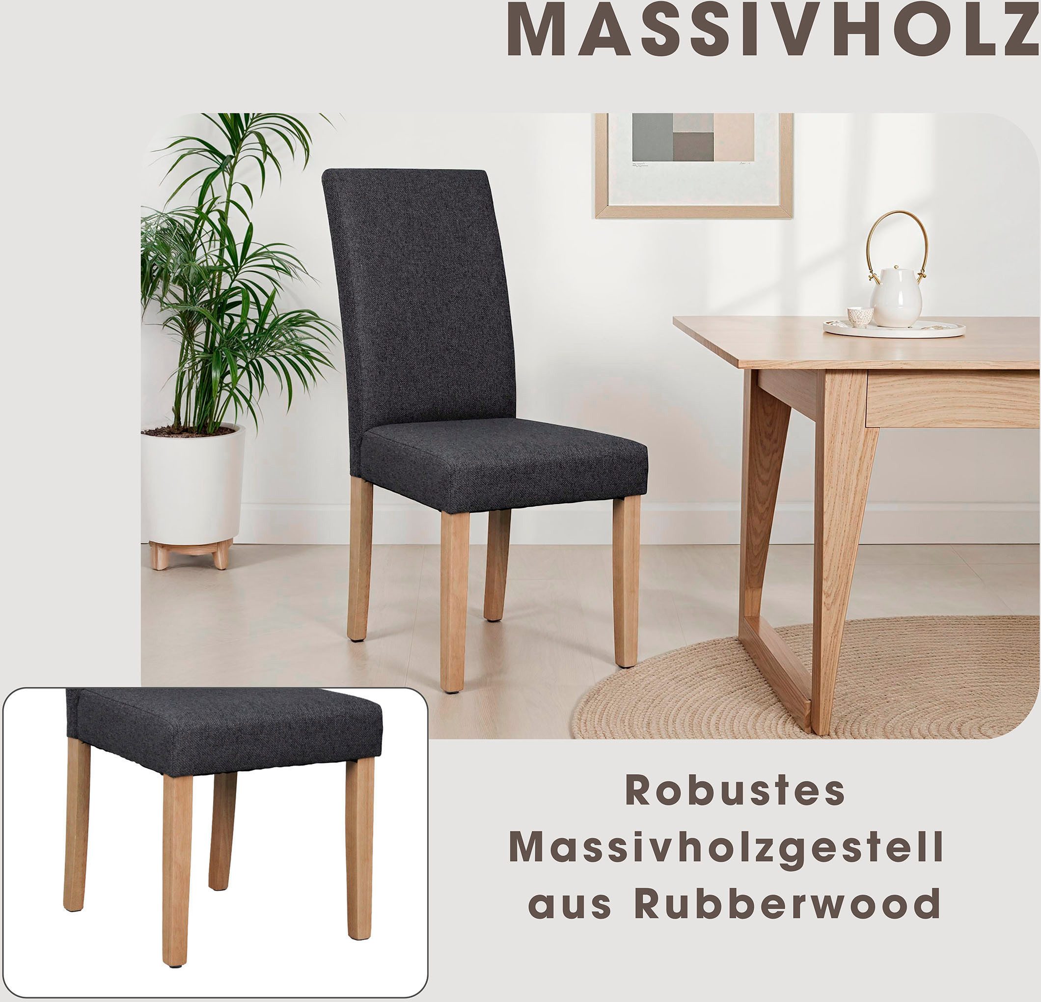 byLIVING Esszimmerstuhl Elias (Set, 2 St), mit Massivholz - Gestell und gemütlicher Schaumstoffpolsterung