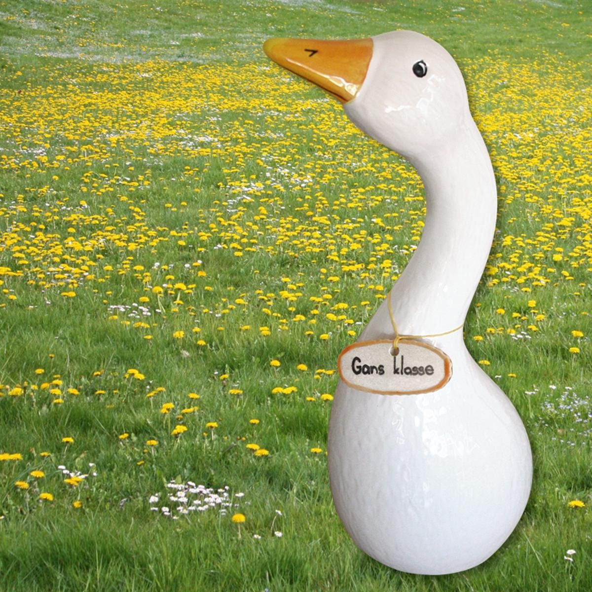 Gans (Stück) mit Tangoo Gartenfigur KLASSE, Tangoo-Deko Keramik-Vogel GANS Schild