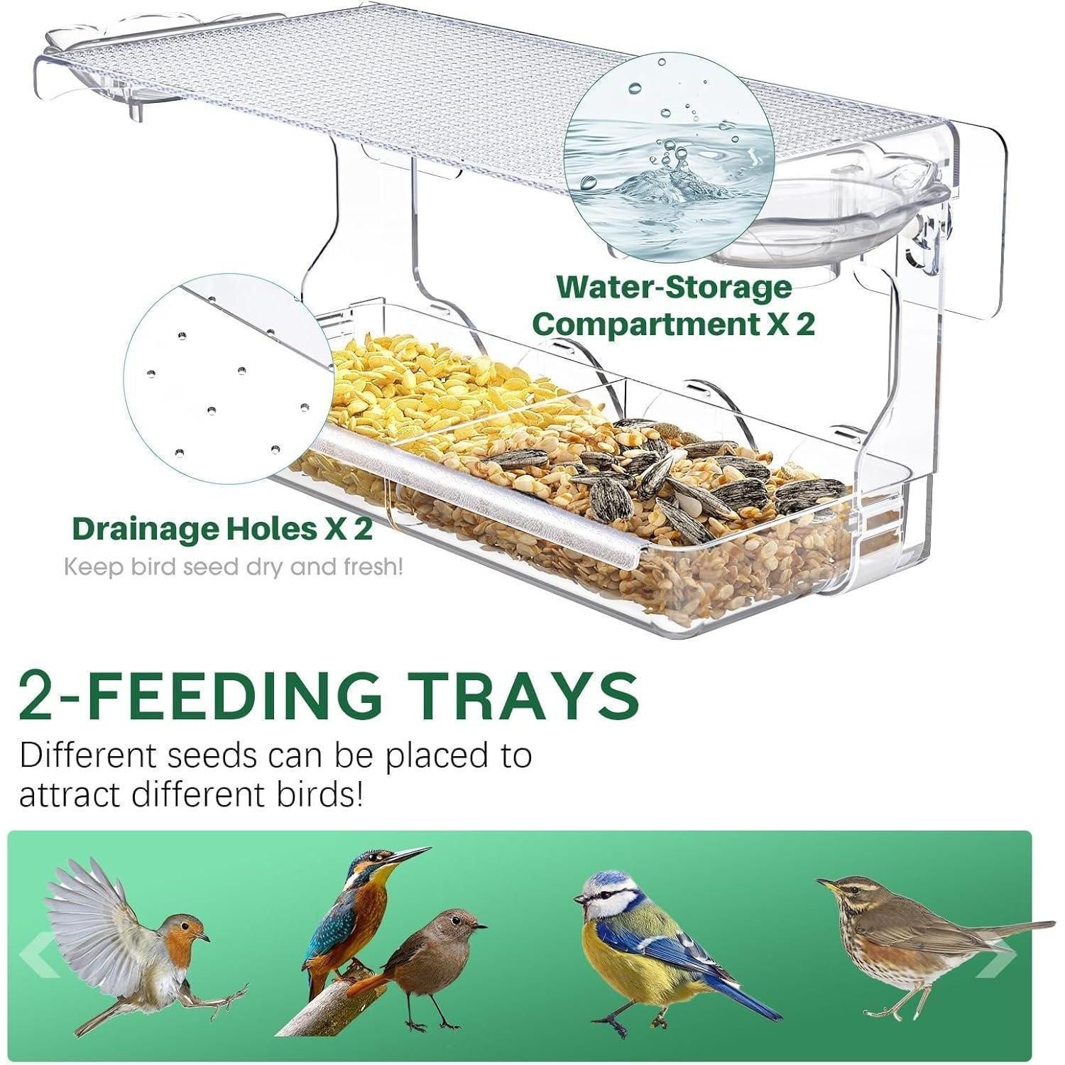 LuxusKollektion Futterhaus Großes Vogelhaus für Vögel mit Vogeltränke 24.5x10x14cm Transparent