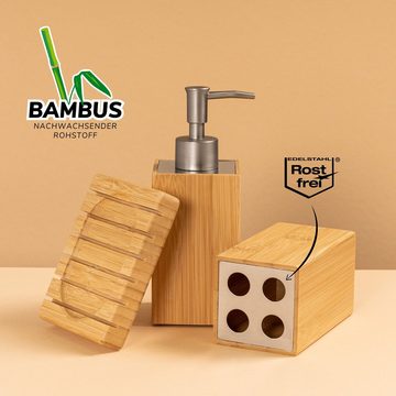 bremermann Badaccessoire-Set Badezimmer-Set 3-tlg., Bambus, Badezimmer-Zubehör-Set