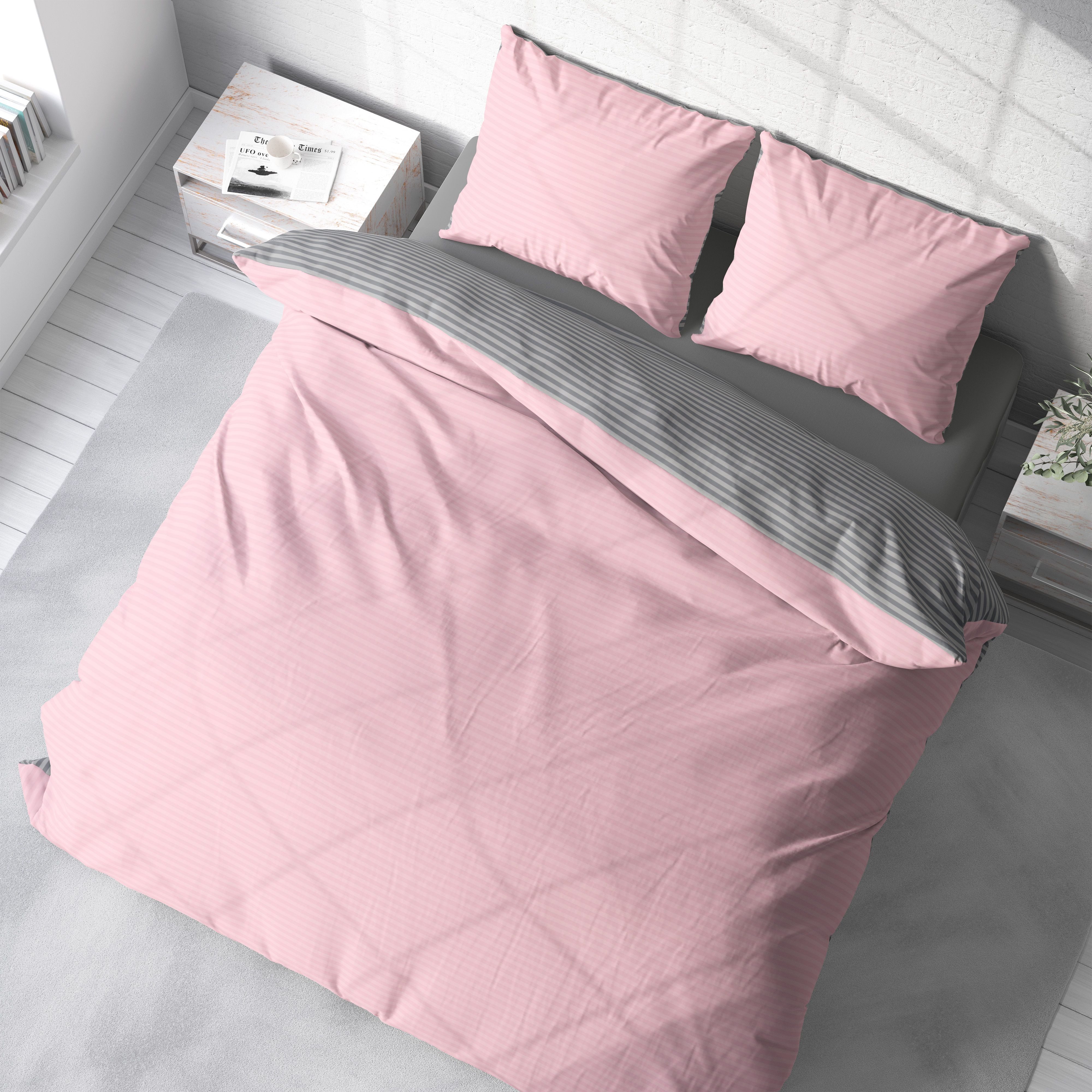 One Home Bettwäsche Wende Streifen, Renforcé, 3 teilig, gestreift und modern, Baumwolle Doppelbett – Bild 4 von 5