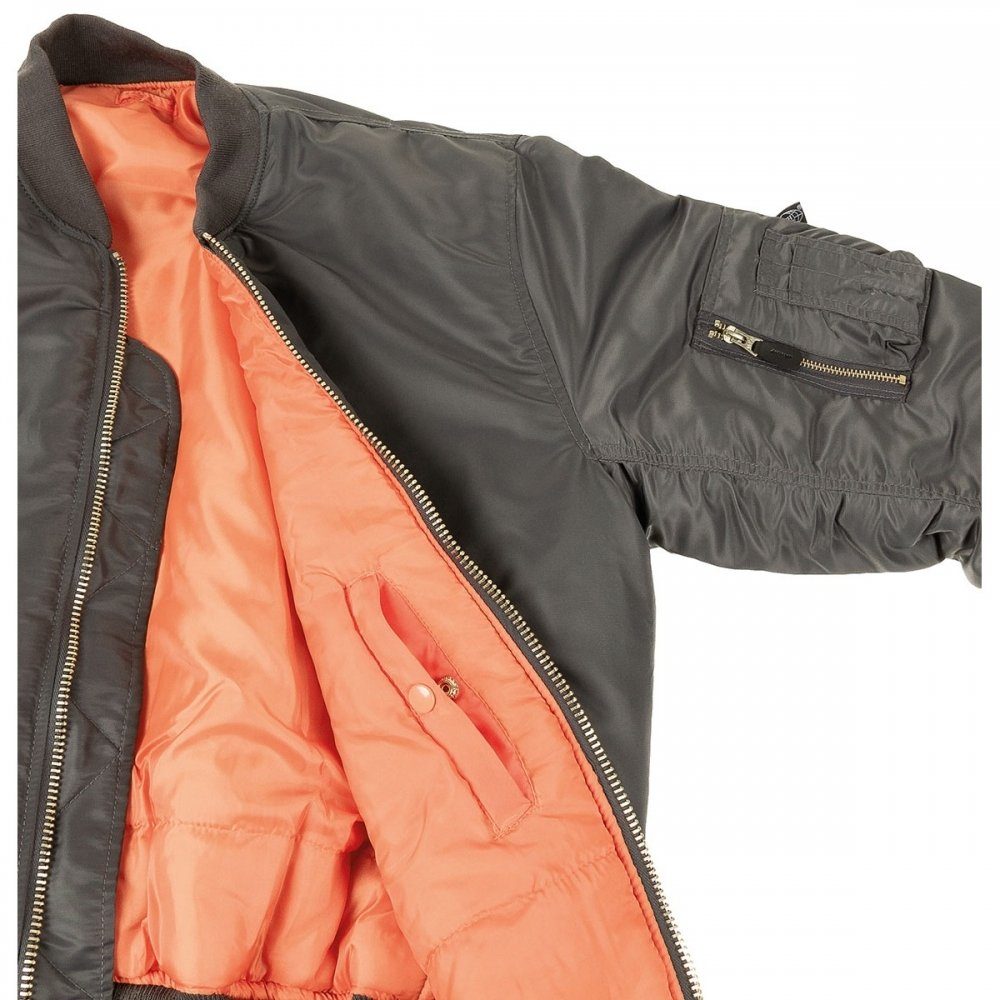 MFH Bomberjacke US Pilotenjacke MA1, Mod., urban grau - XS Paspeltaschen mit Patte und Druckknopf