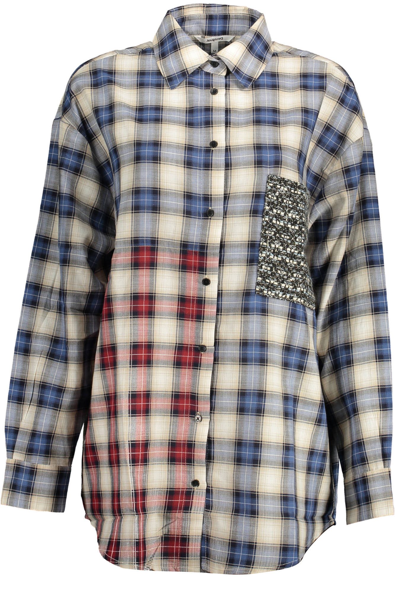 Desigual Blusenshirt Damen Langarmbluse Blau mit Italienischem Kragen &