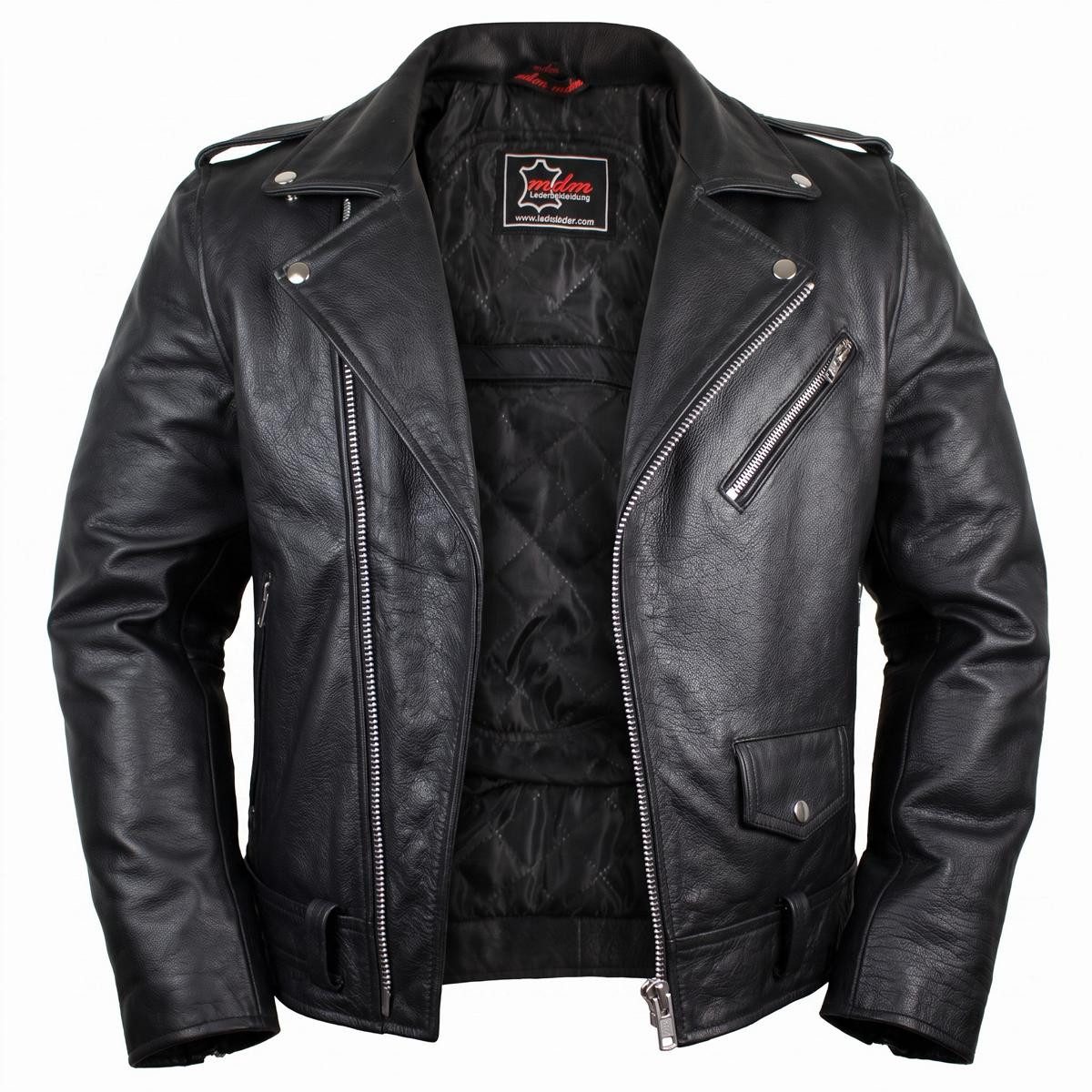 MDM Lederjacke Herren Biker Rocker Billy Motorrad Lederjacke mit Reverse Kragen – Bild 5 von 5