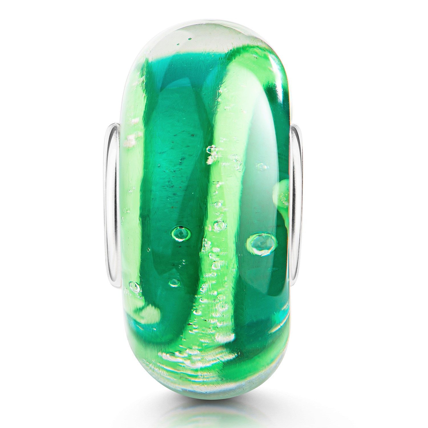 Materia Bead Glasperle Luftblasen Abstrakt Grün Türkis 1419, Kern aus 925 Sterling Silber