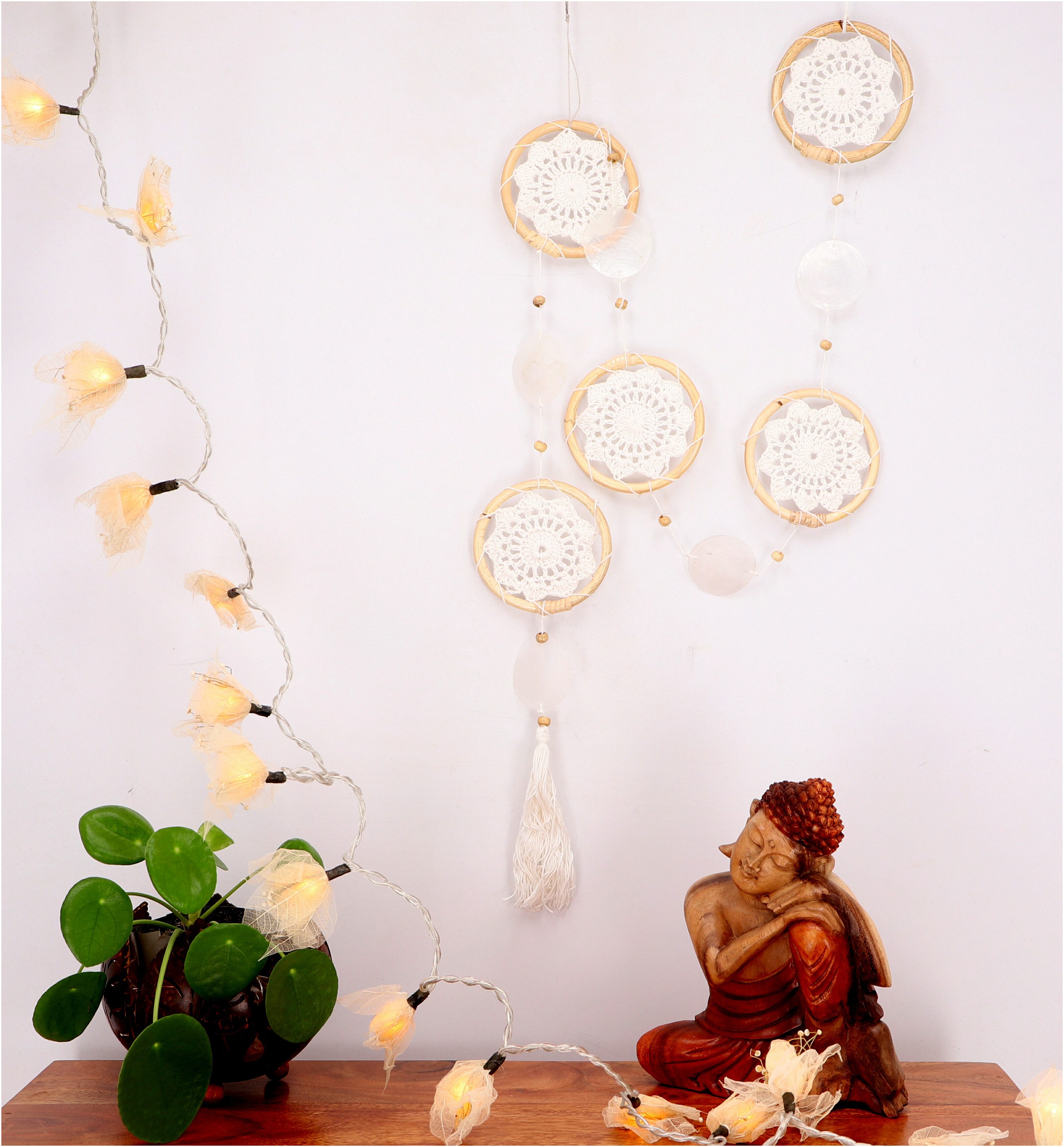 Guru-Shop Dekoobjekt Traumfängerkette, Wanddeko 140 cm - weiß