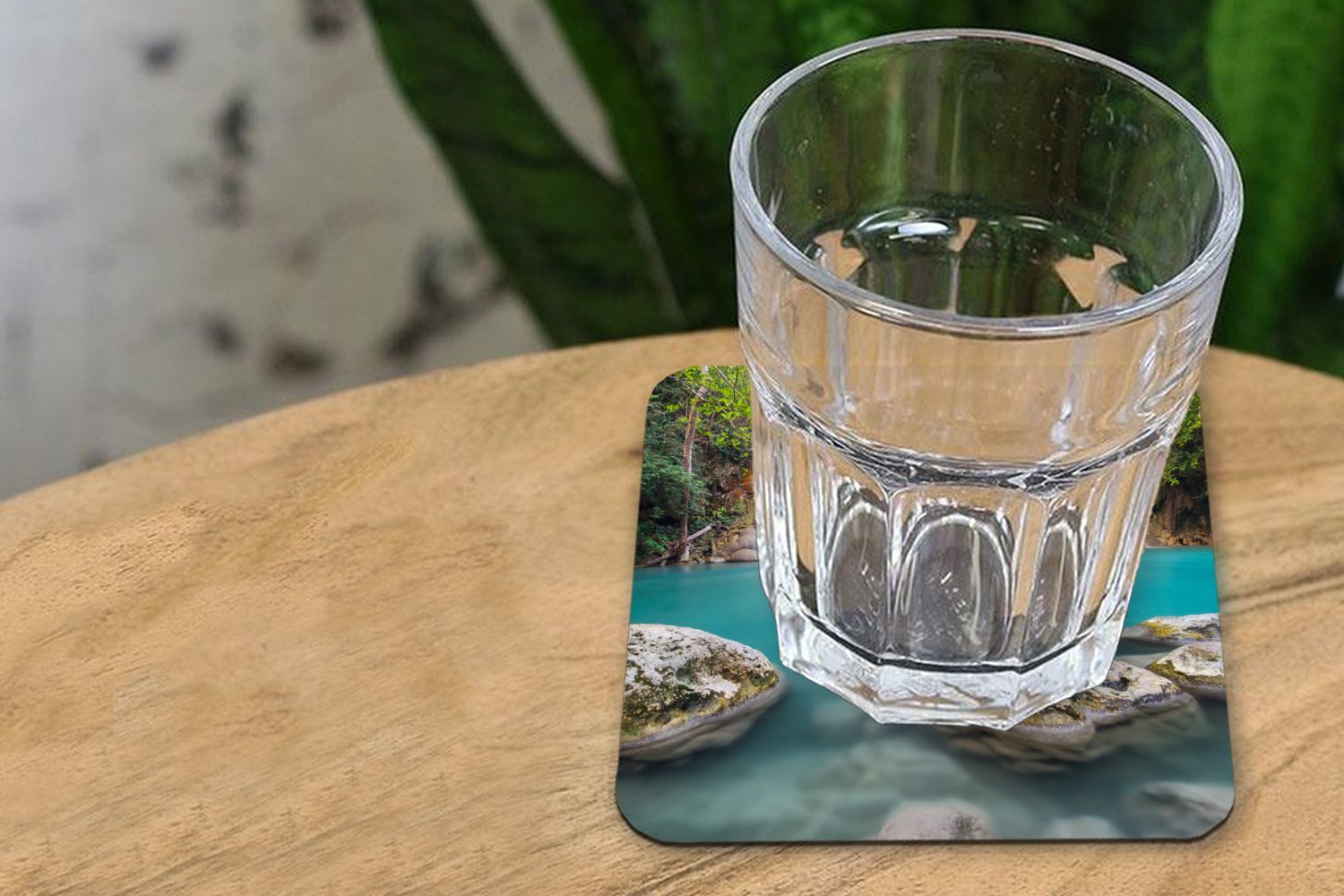 Erawan-Nationalpark, Moosbewachsene Glasuntersetzer, für Korkuntersetzer, Tasse Gläser, Untersetzer, im MuchoWow Tischuntersetzer, 6-tlg., vor Felsen Zubehör Wasserfall dem Glasuntersetzer