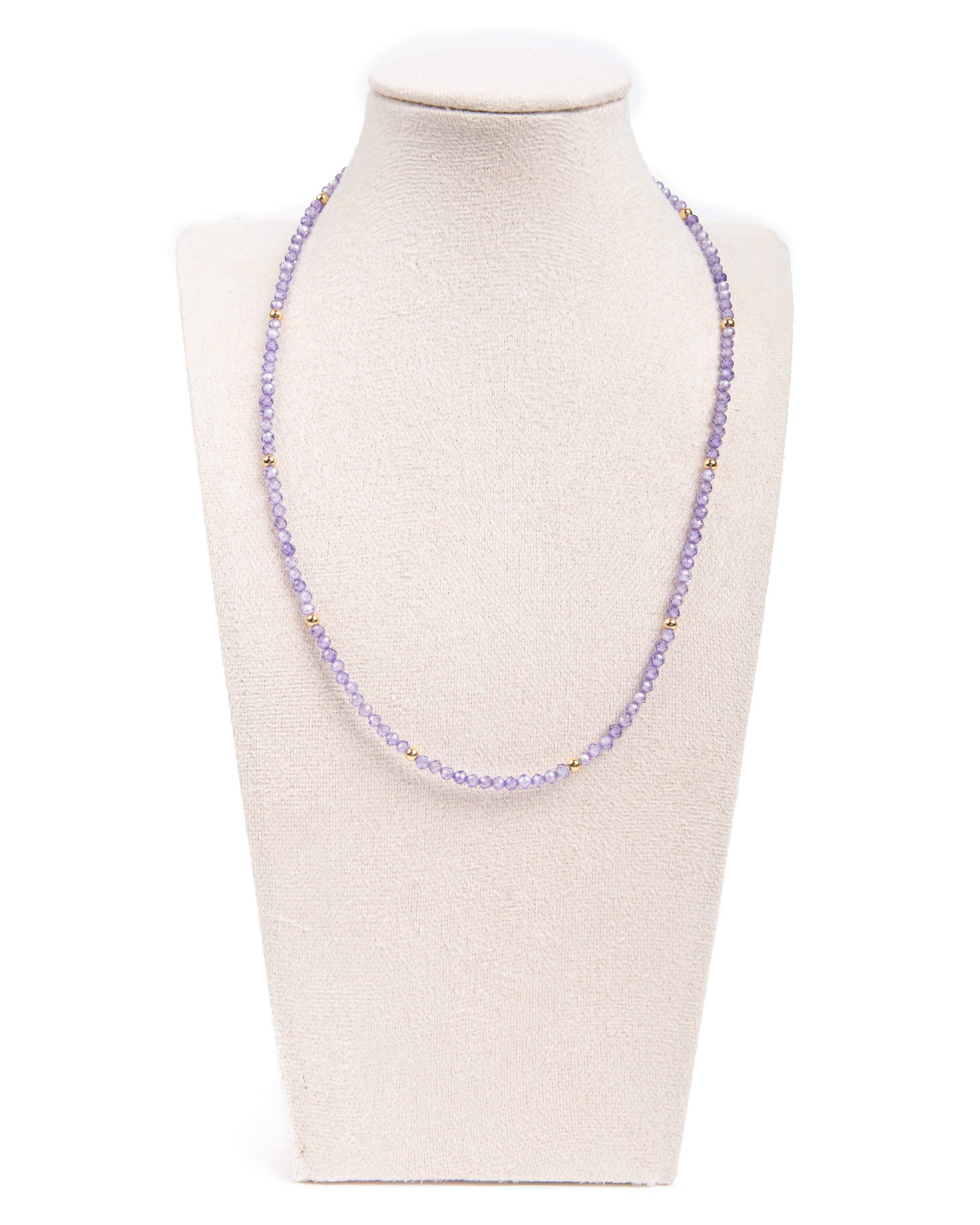 MayTree Collier Kristall lila mit 18K vergoldeten Perlen (Stück, 1-tlg), Naturstein, Kristall