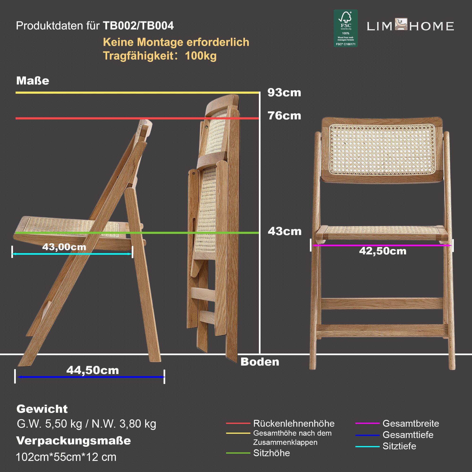 LIM HOME Klappstuhl TB000 (Packung, 1 St), Gestell aus Massiveholz FSC®, Si günstig online kaufen