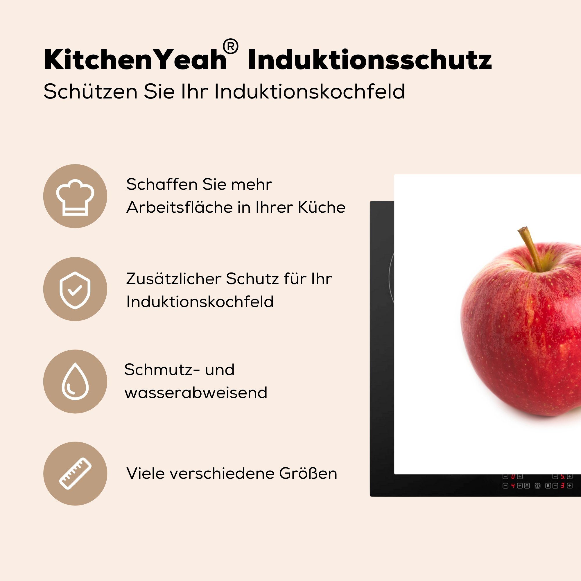 tlg), 78x78 küche - Ceranfeldabdeckung, für Rot Arbeitsplatte Apfel Obst, MuchoWow Herdblende-/Abdeckplatte Vinyl, cm, (1 -