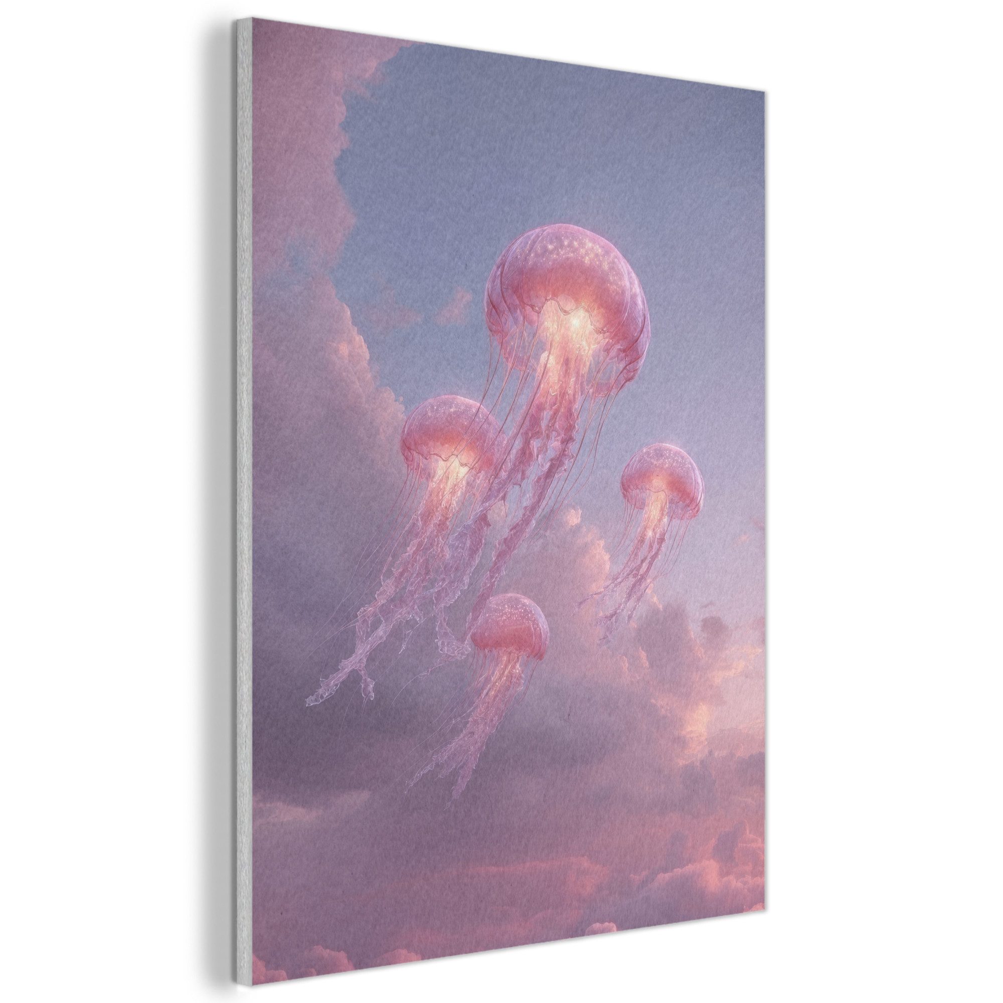 MuchoWow Gemälde Qualle - Rosa - Wolken, Fotodruck (1 St), Akustikpaneele, Wandpaneele, Schalldämmung, Akustikbilder 30x40 cm