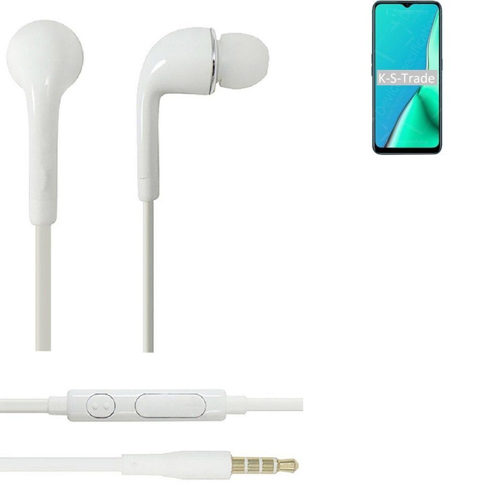 K-S-Trade für Oppo A5 2020 In-Ear-Kopfhörer (Kopfhörer Headset mit Mikrofon u Lautstärkeregler weiß 3,5mm)