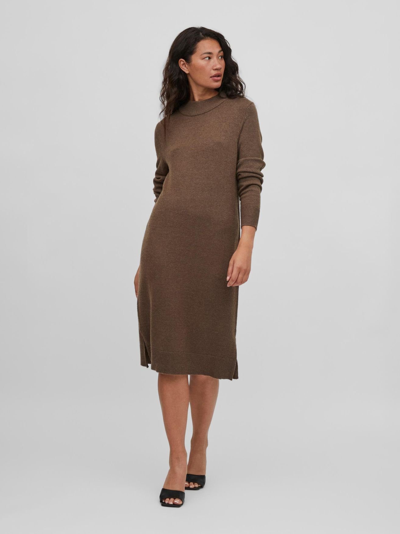 Vila Shirtkleid Langarm Midi Strickkleid Loose Fit Pullover Dress VIRIL (lang) 4601 in Braun-3