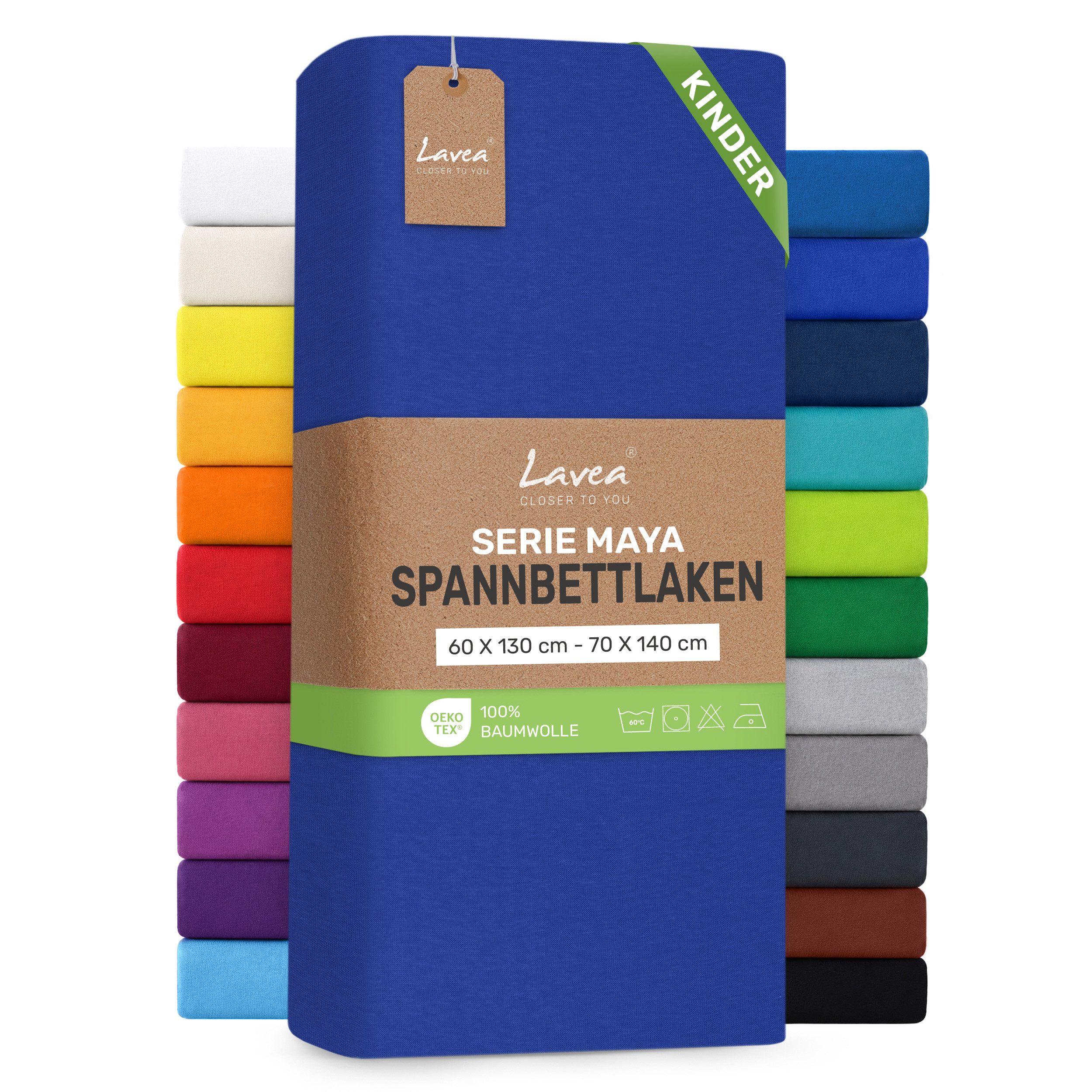 Lavea Spannbettlaken Bettlaken Maya, 180x200cm, 200x200cm, 140x200cm, 160x200cm, 100% Baumwolle Jersey, Gummizug: rundum, (1 Stück), für Matratzen, Topper, Boxspring- und Wasserbetten, weich, langlebig