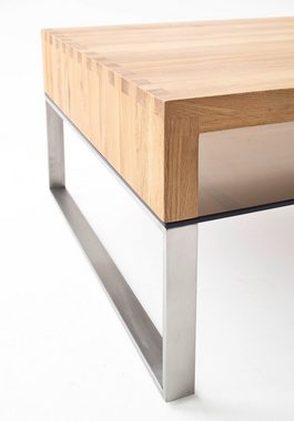 MCA furniture Couchtisch Hilary (Wohnzimmer Tisch mit Ablage, 110 x 70 cm), Asteiche massiv und Edelstahl