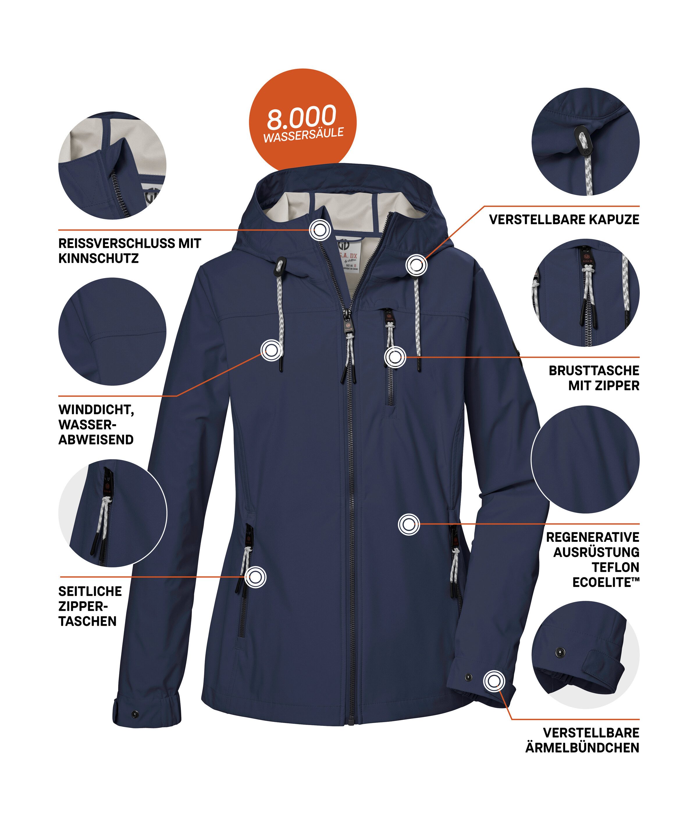 G.I.G.A. DX by killtec Softshelljacke GS 74 WMN SFTSHLL JCKT Damen Softshelljacke, wasserabweisend, winddicht, pflanzenbasiert – Bild 5 von 5
